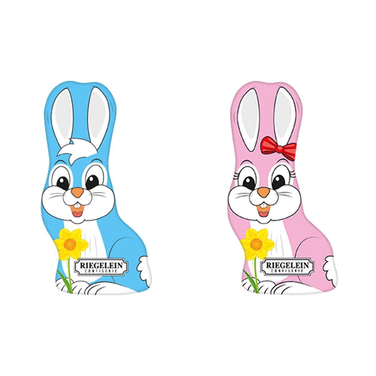 Riegelein Confiserie Schokolade, Riegelein Confiserie Kleine Häschen in Rosa oder Hellblau 32g