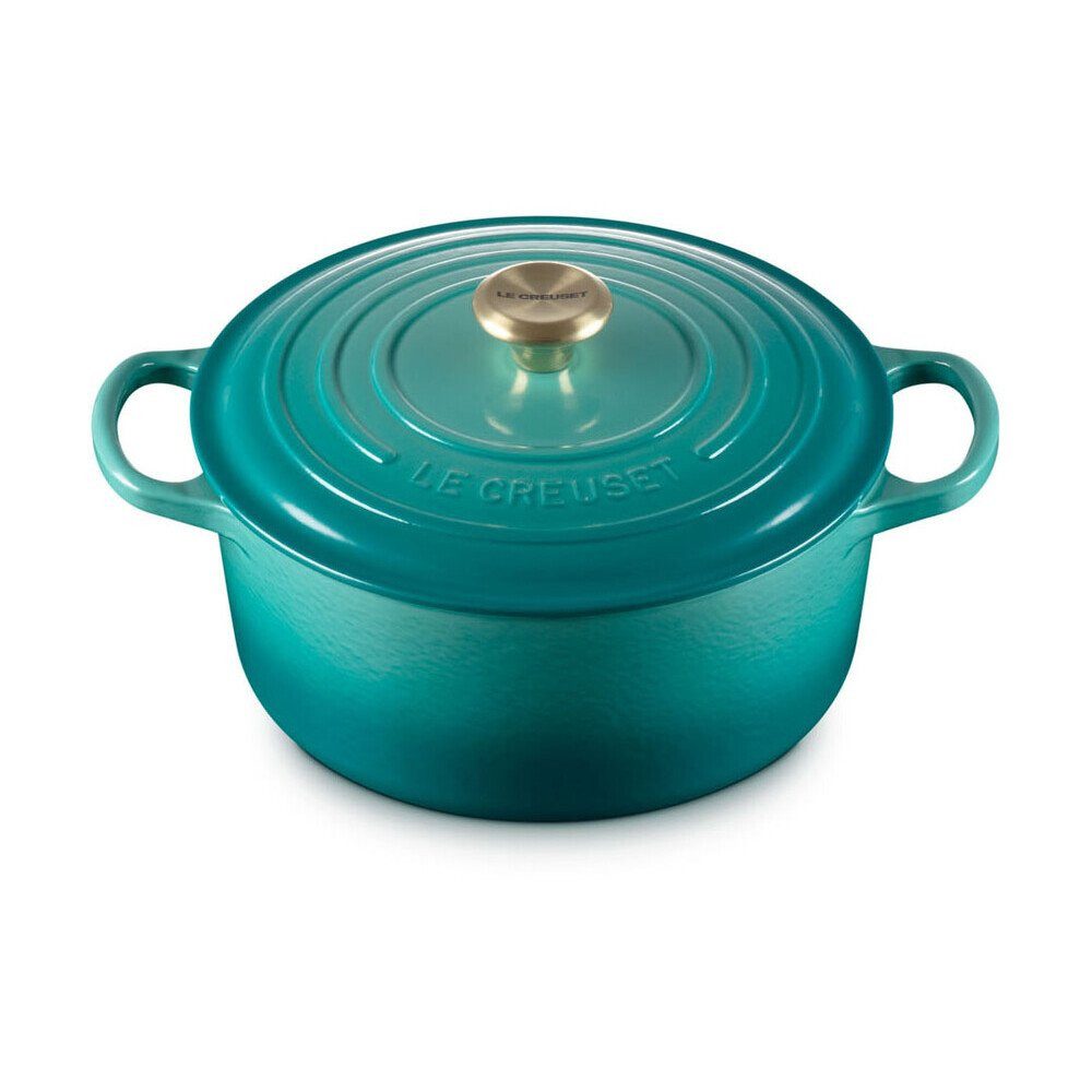 LE CREUSET Bräter Bräter mit Deckel 24 cm Signature Bleu Riviera, Emailliertes Gusseisen
