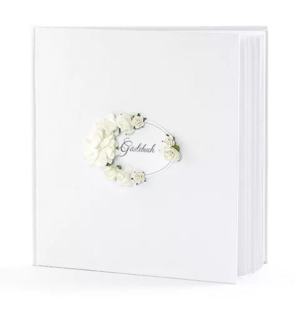 Gästebuch Blumen, Aufschrift, partydeco 22 weiße mit Konfetti 20,5cm,