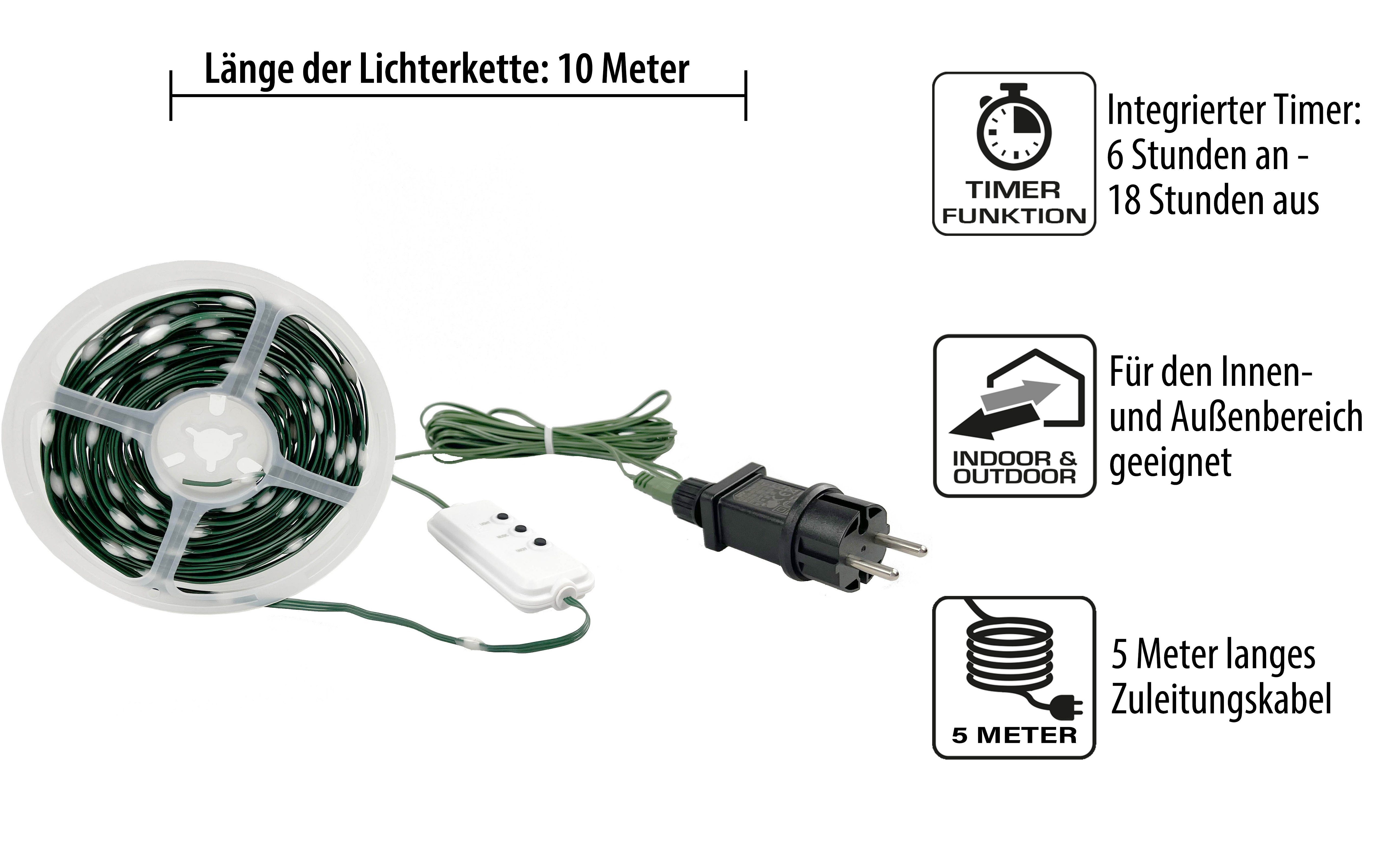 100 lang Timer Grün IP44 LED-Lichterkette Northpoint Musiksensor LED LEDs Effektlichterkette 10m mit