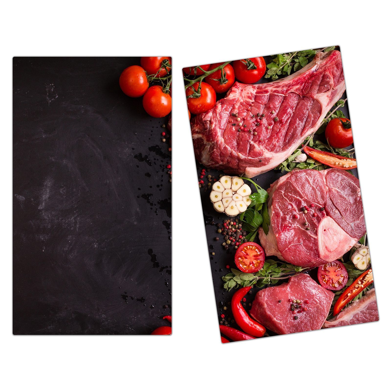Primedeco Herd-Abdeckplatte Herdabdeckplatte Spritzschutz aus Glas Steak und Gemüse, Glas, (2 tlg) | Herdabdeckplatten