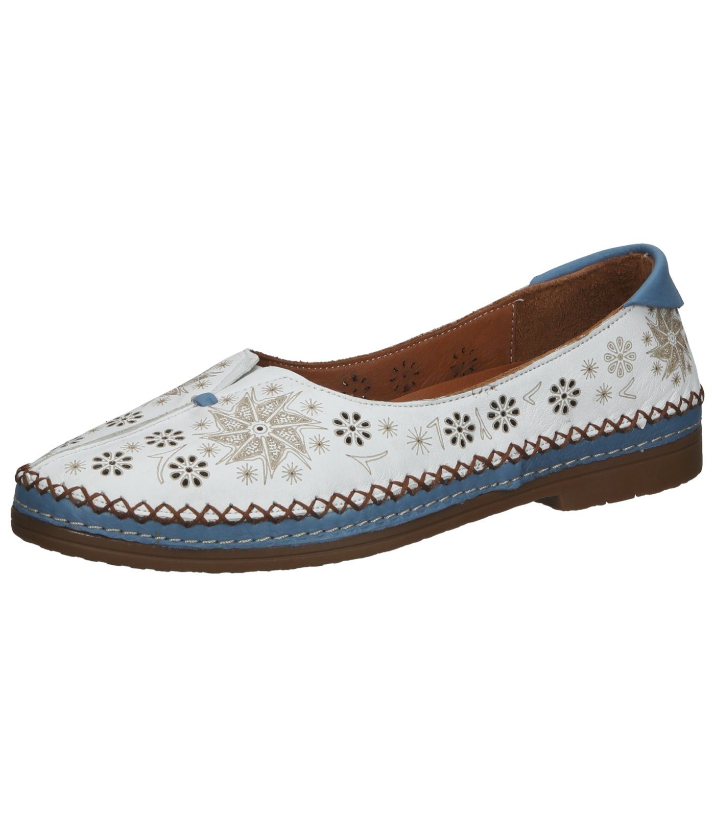 COSMOS Comfort Slipper Leder Slipper Weiß Blau | Slipper