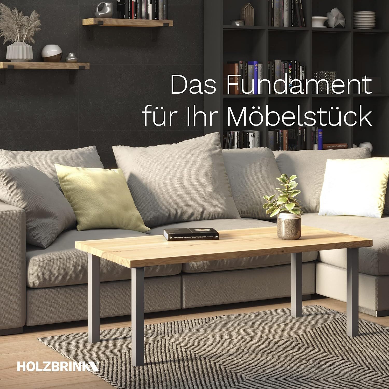HOLZBRINK Tischbein Tischbein Eckig, Quadratrohr 40x40 mm, Höhe 43 cm, Tiefschwarz 1 St, Tischkufen Industriestahl pulverbeschichtet