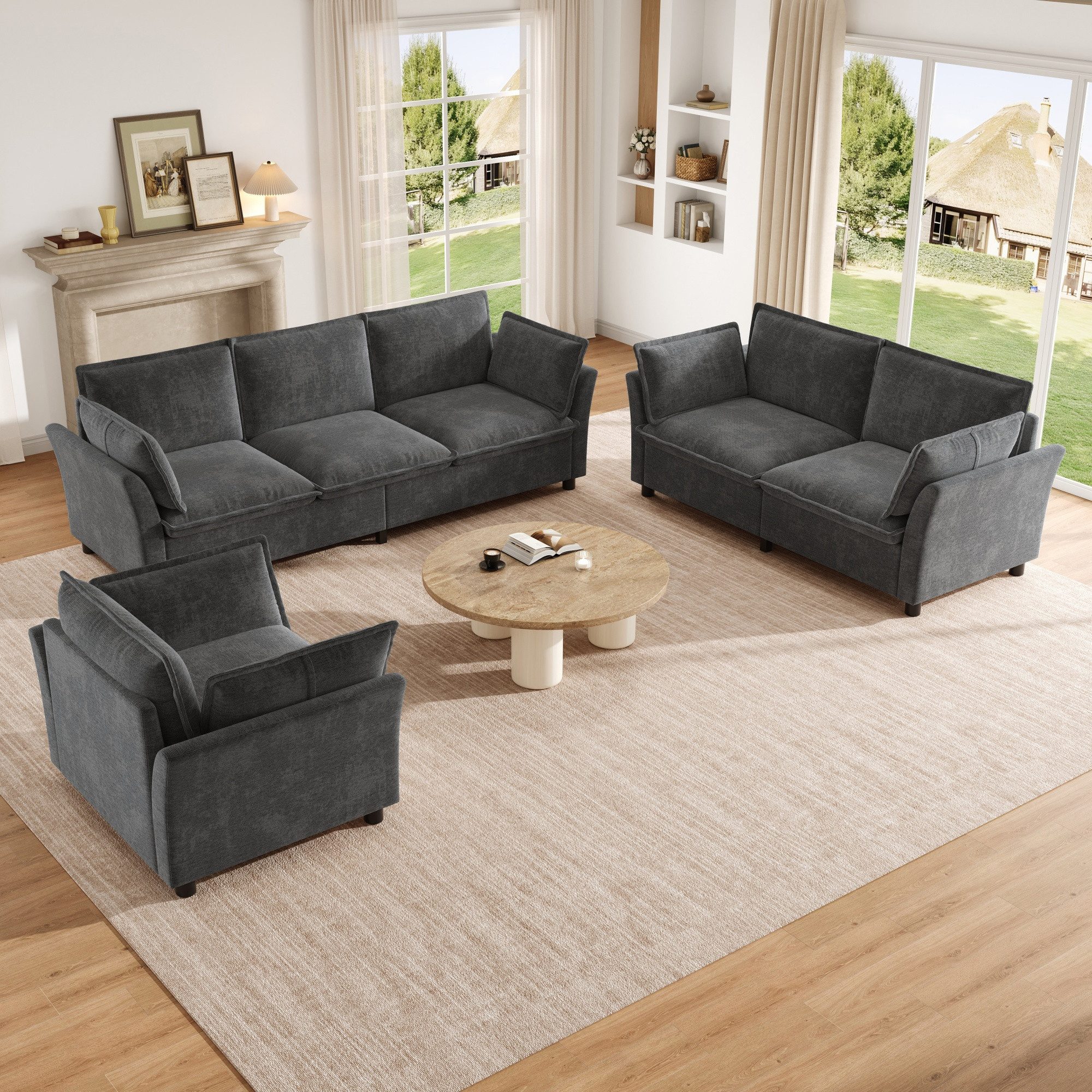 i@home Sofa Sofa-Set, modulare Wohnzimmer-Sofakombination, frei kombinierbar, 3 Teile, 3-Sitzer &2-Sitzer &Sessel, Mit Kissen, Cloud Komfort, Modernes Design