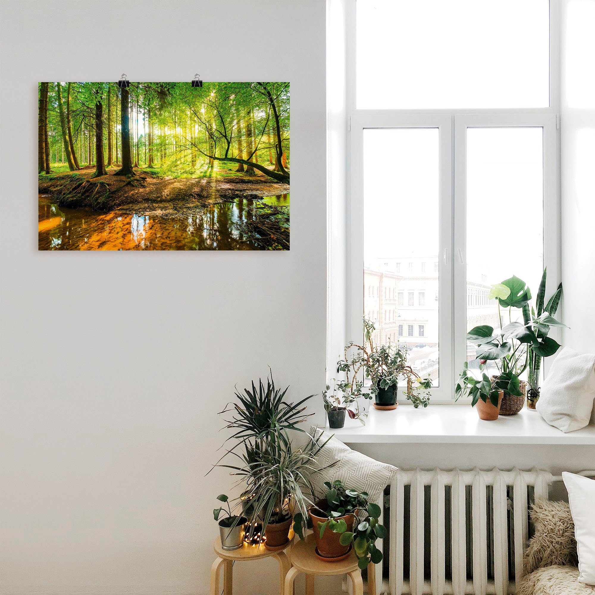 Artland Wandbild Wald mit in Poster (1 Wandaufkleber oder Größen versch. Alubild, als Leinwandbild, St), Bach, Wald