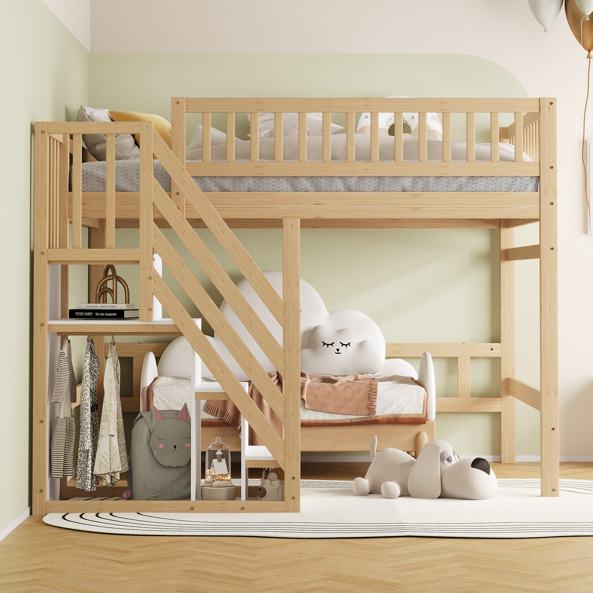 Merax Hochbett (Jugendbett mit Rausfallschutz und Lattenrost, 1-St) Etagenb günstig online kaufen