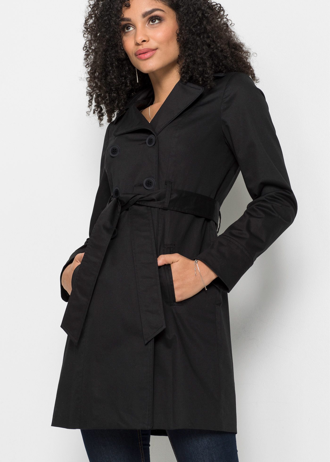 bonprix Trenchcoat mit abnehmbarem Bindegürtel, 2-Reiher günstig online kaufen