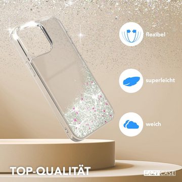 EAZY CASE Handyhülle Liquid Glittery Case für Apple iPhone 15 Pro Max 6,7 Zoll, Kratzfeste Silikonhülle stoßfestes Back Cover Phone Case Etui Silber
