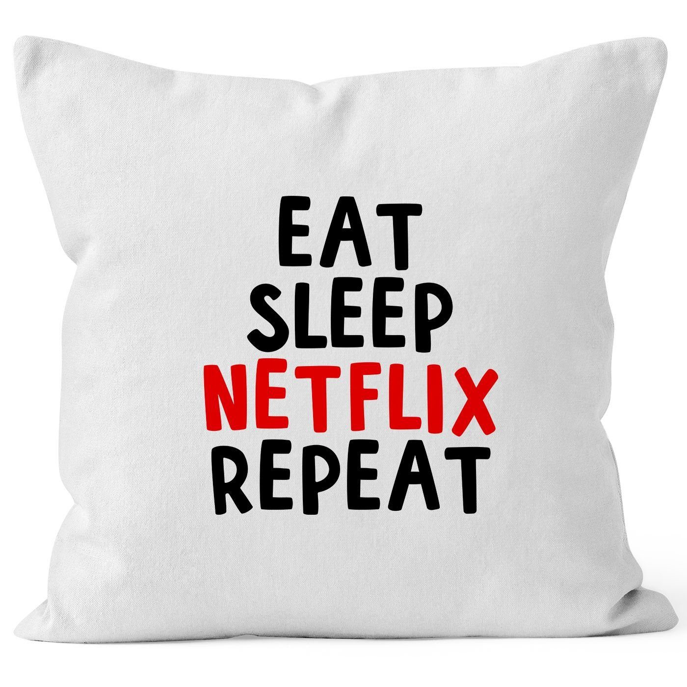 Kissen-Hülle Dekokissen sleep repeat Netflix Eat Kissen-Bezug Deko-Kissen Baumwolle MoonWorks weiß MoonWorks®