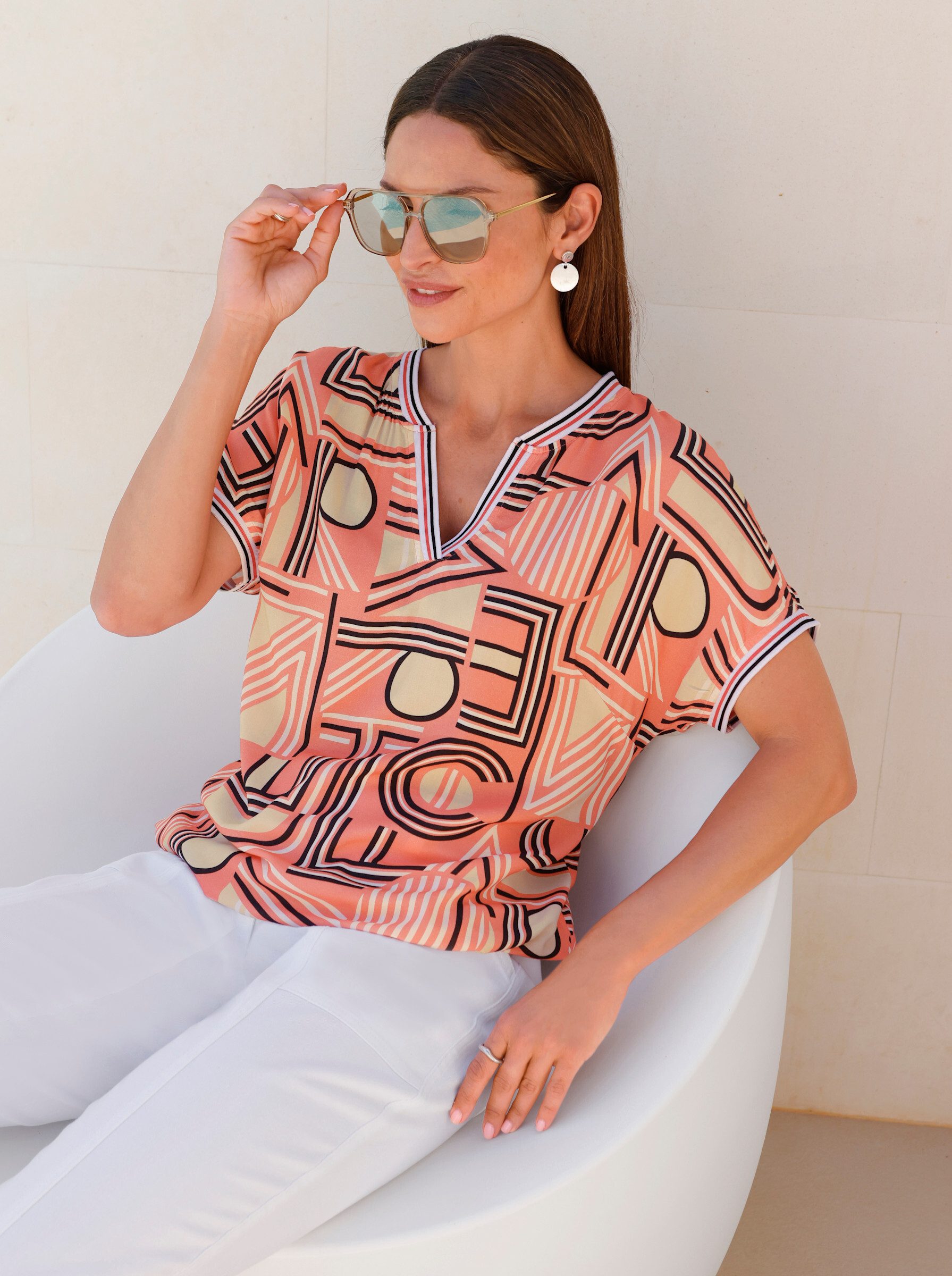 Witt Klassische Bluse Druck-Bluse Kurzarm
