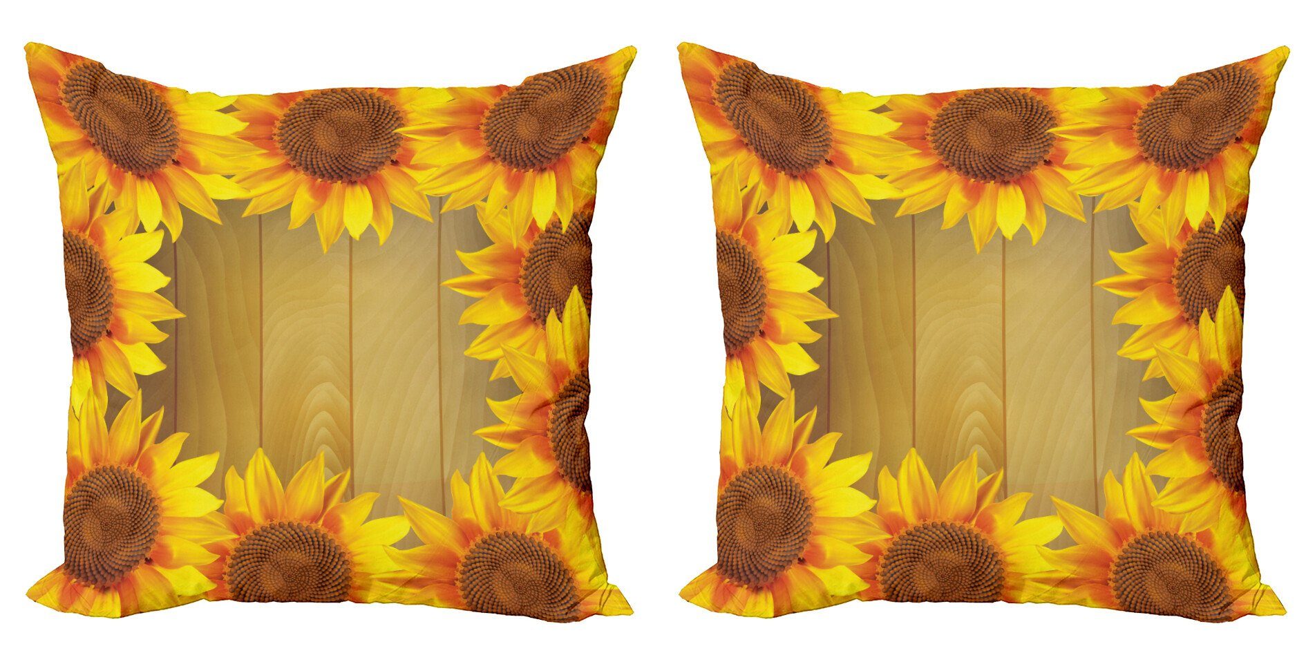 Kissenbezüge Modern Accent Doppelseitiger Digitaldruck, Abakuhaus (2 Stück), Sonnenblume Blumen-Rahmen-Kreis