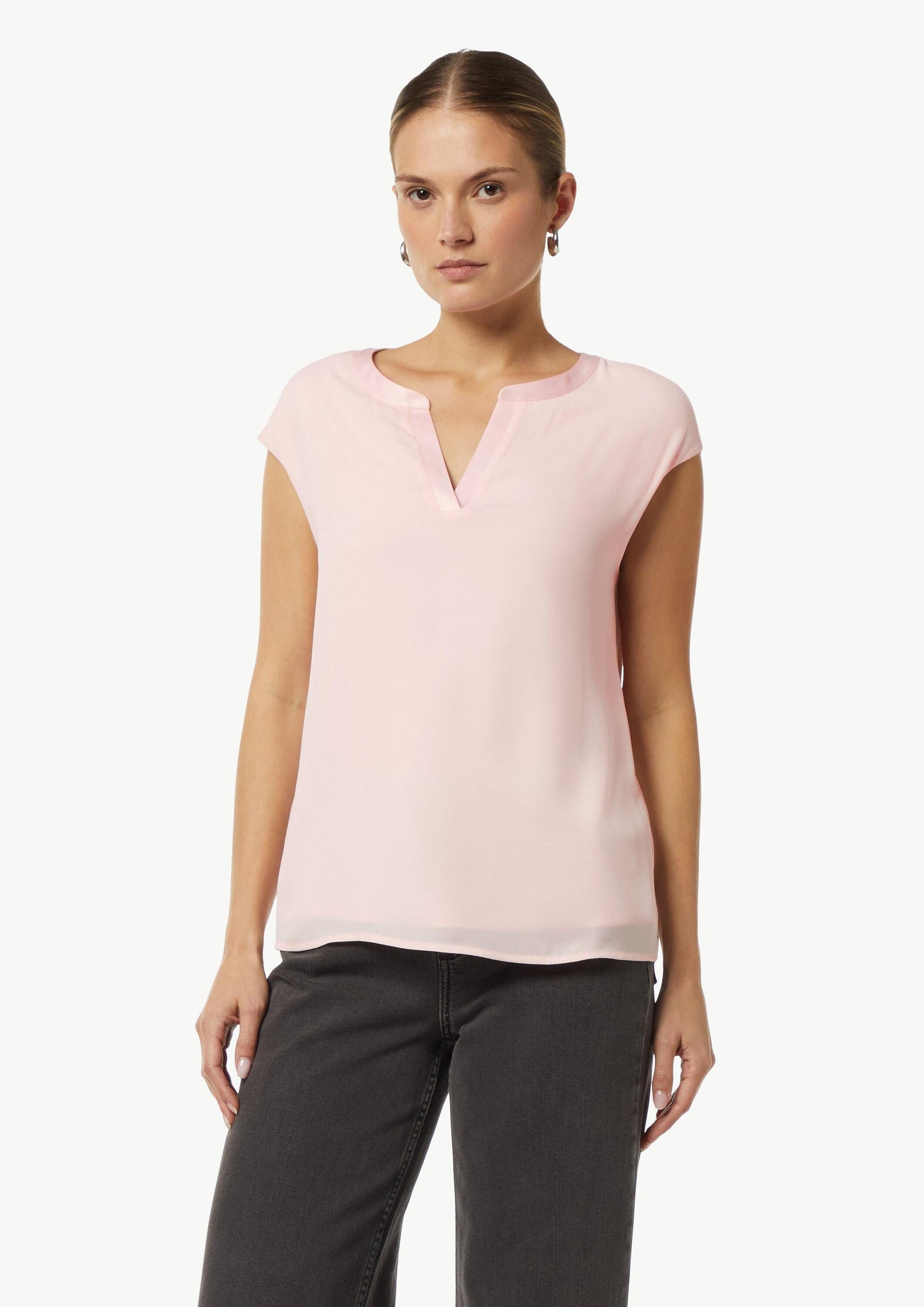 comma Kurzarmshirt T-Shirt Blusenshirt mit Satinblende