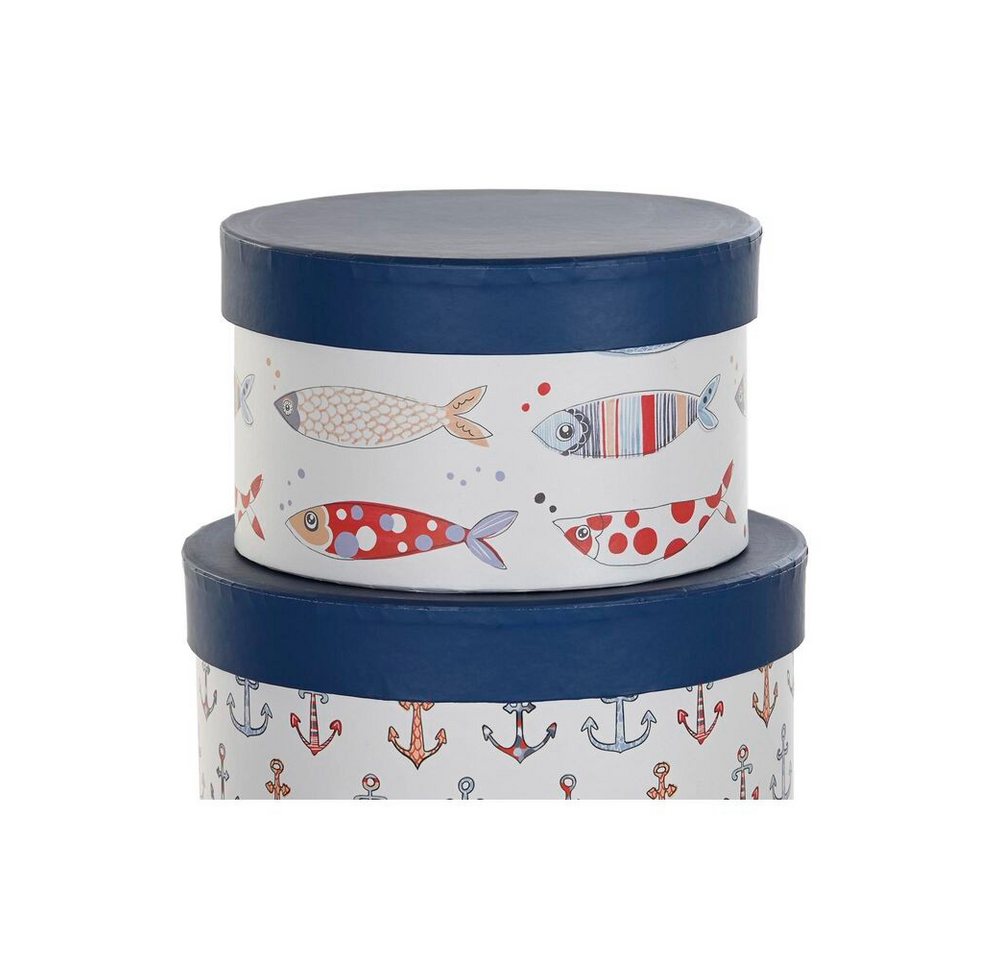 Thumbnail - DKD Home Decor Aufbewahrungsbox Satz stapelbarer Organizerboxen DKD Home Decor Marineblau rund Pappe
