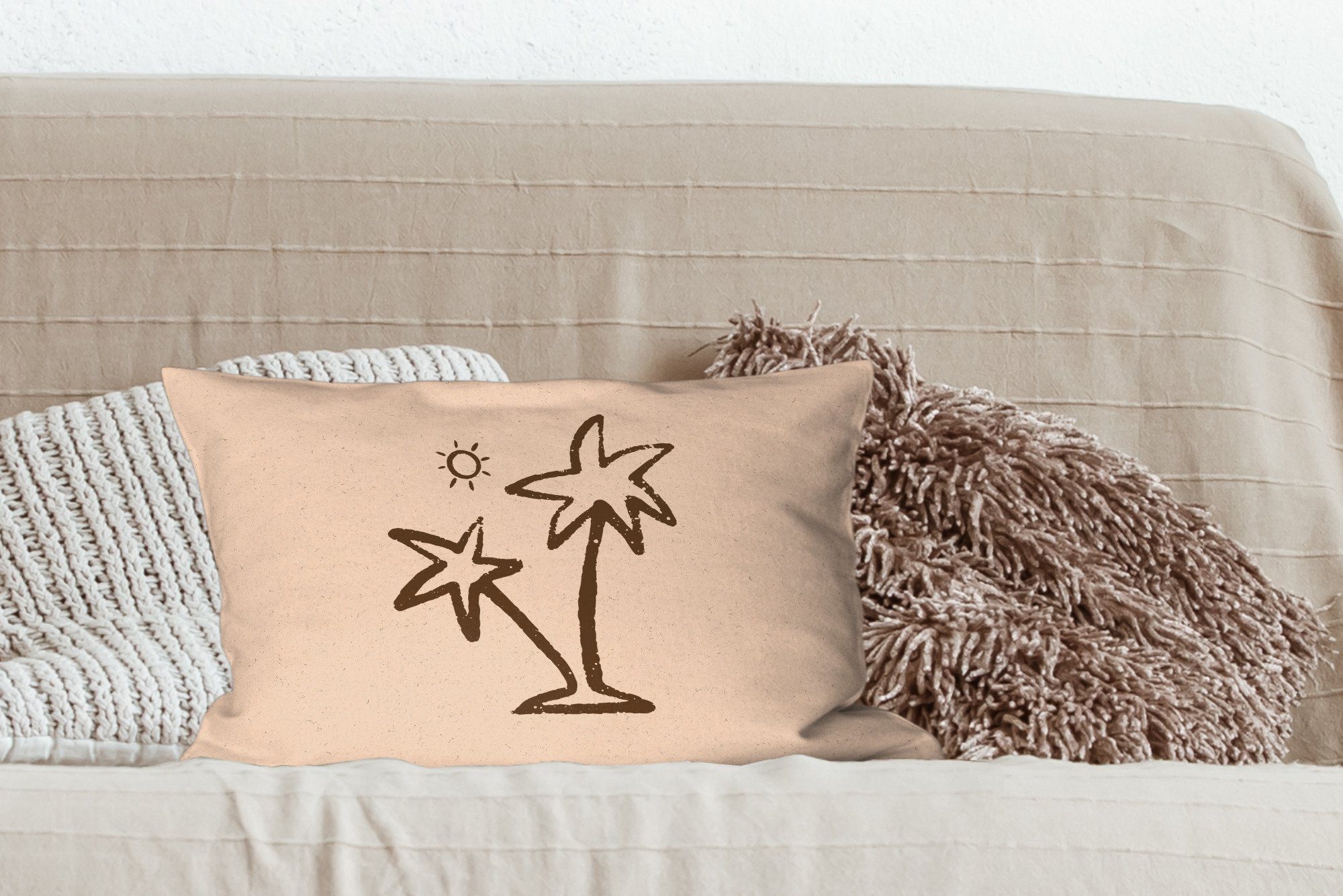 Palme Schlafzimmer Zierkissen, mit MuchoWow Sonne - Rosa, Dekoration, - Wohzimmer Füllung, Dekokissen Dekokissen