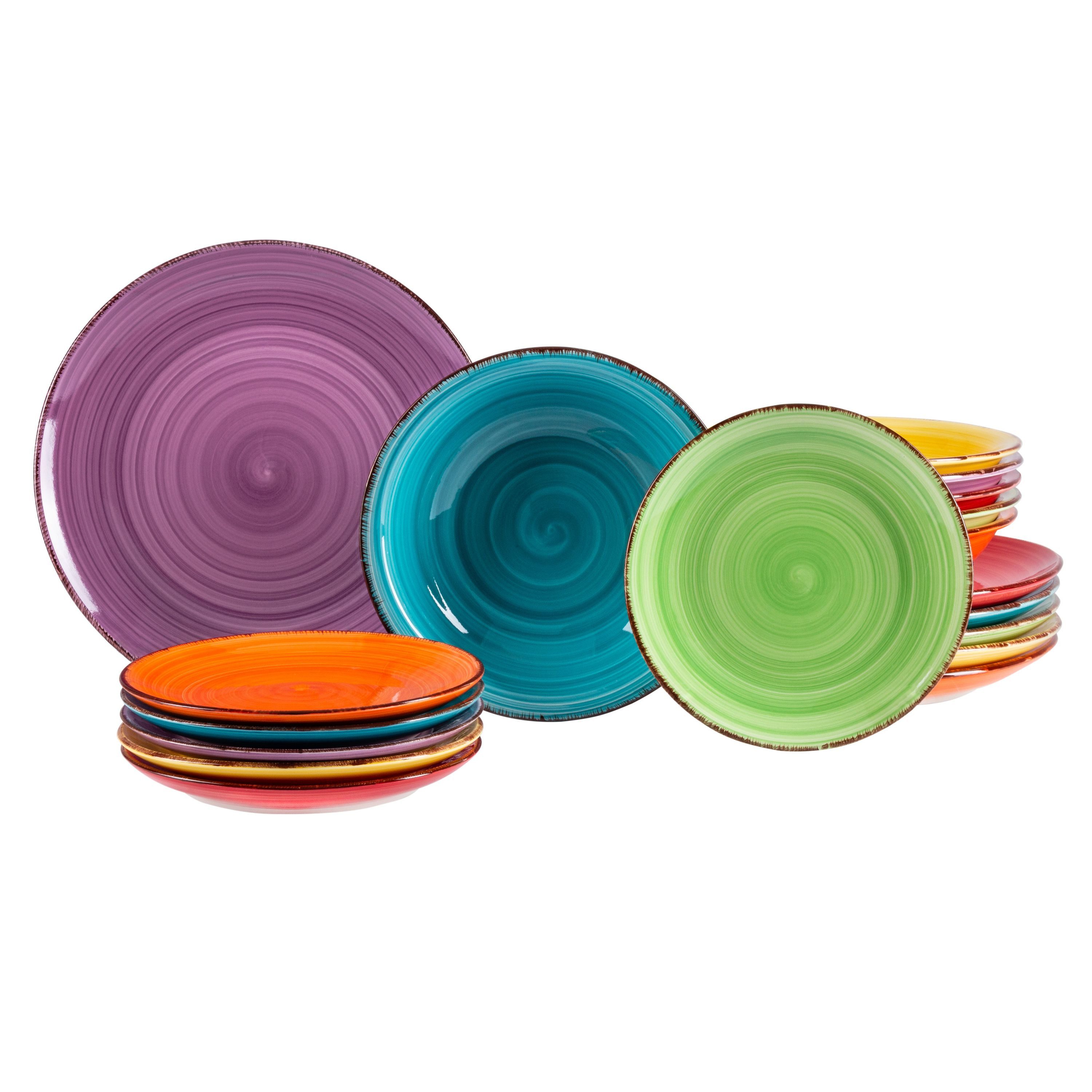 MamboCat Teller-Set 18tlg. Tellerset Uni Bunt für 6 Personen in unterschiedlichen Farben, Steingut