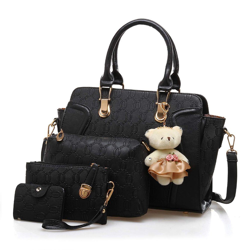 GelldG Handtasche Mittelgroß elegant Taschen Set für Damen 4 Teile mit  Umhängetasche
