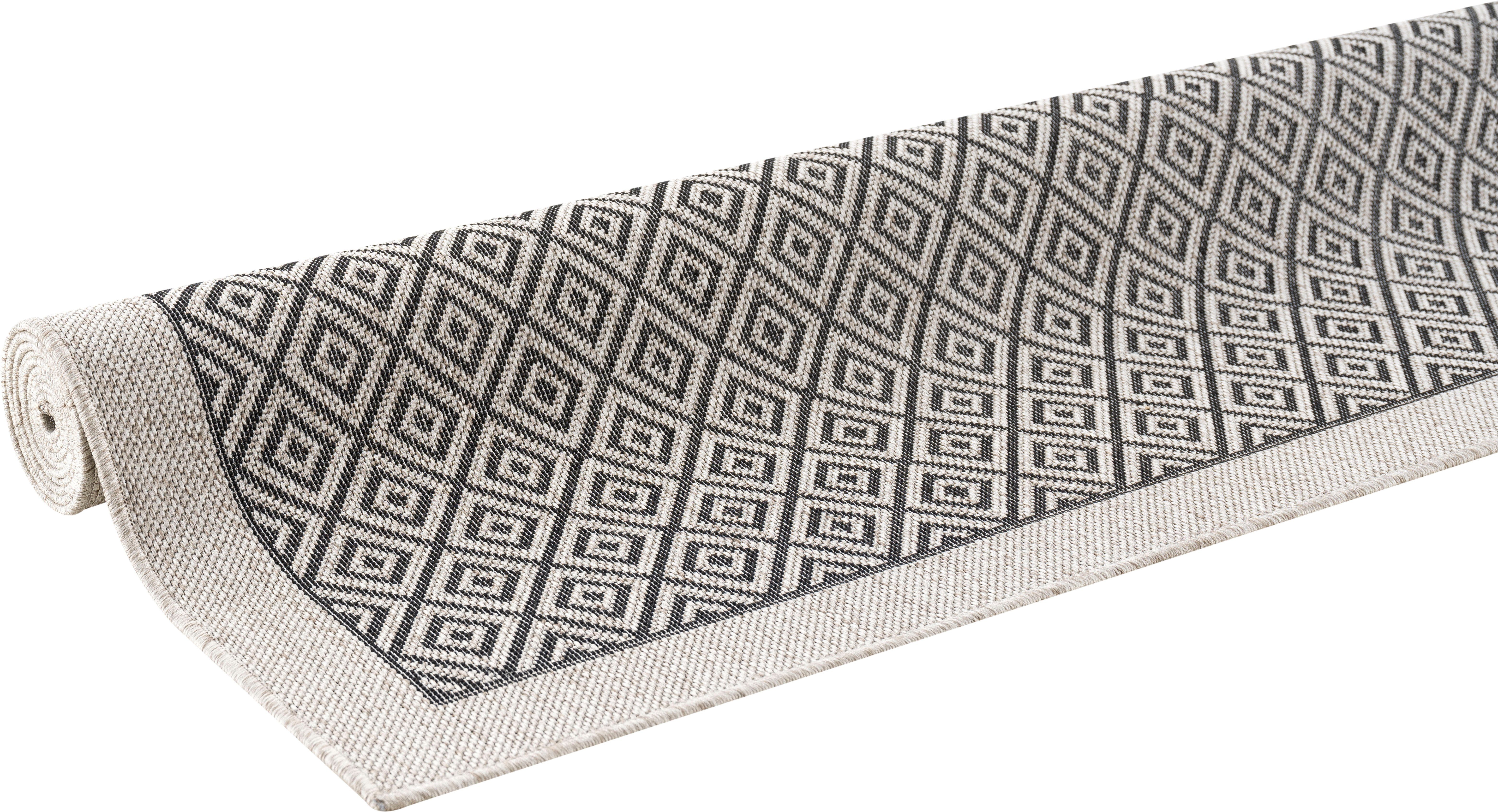 Teppich Aliza, andas, wetterfest UV-beständig, & 8 Höhe: geeignet mit Outdoor Bordüre,Rauten-Design, rechteckig, mm, schwarz