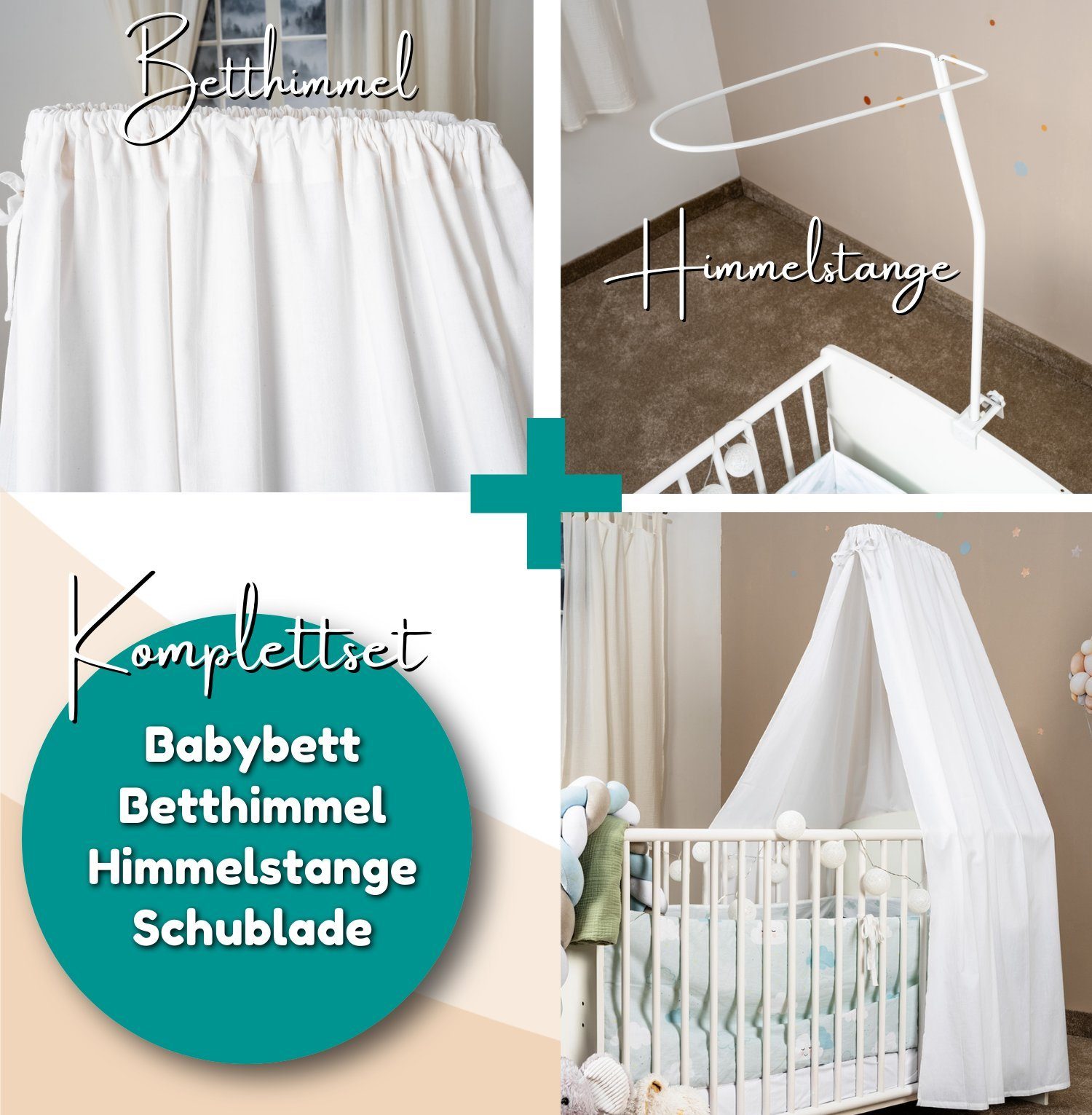 I 60x120 Home® Schubladen Ihres 6-tlg SET Stange für Alavya Matratze Qualitätsträume Himmelstange PARKER den Schatzes, I Himmel SET ruhigen Schubladen Weiß und Schlaf Komplettbett mit + Babybett mit Weiß - Himmel