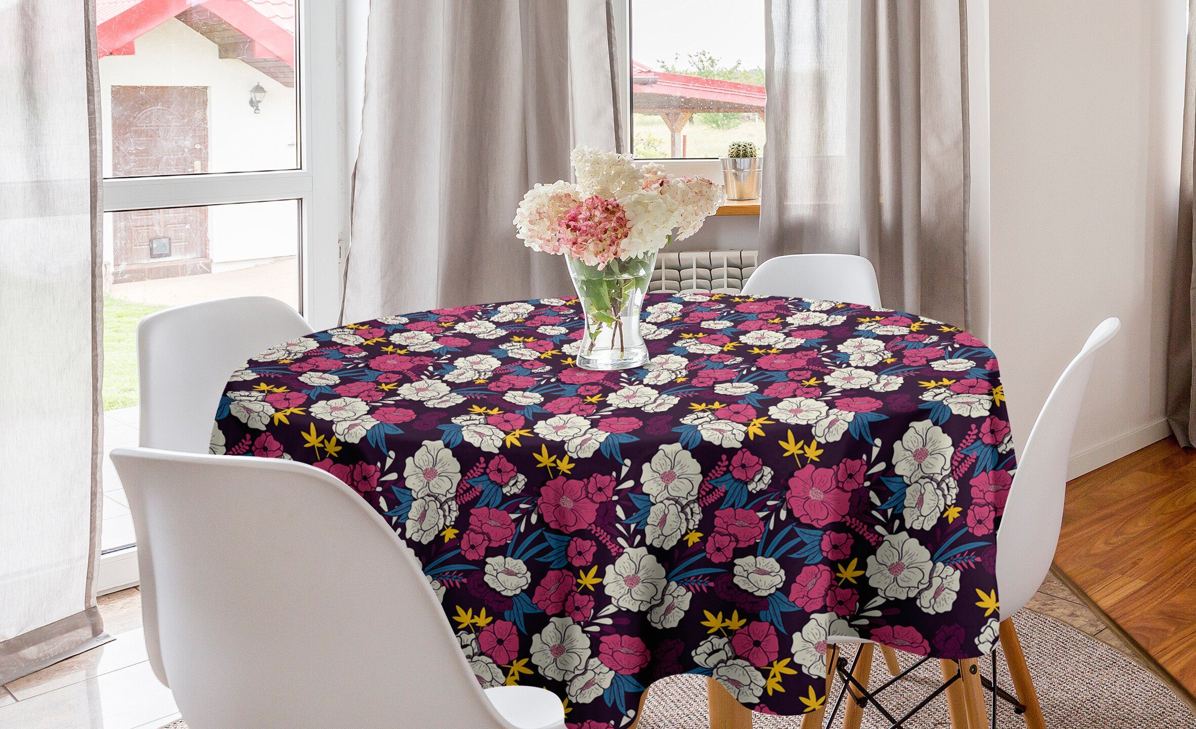 Abakuhaus Tischdecke Kreis Tischdecke Abdeckung für Esszimmer Küche Dekoration, Blumen Blumen Dschungel Blick Leaves