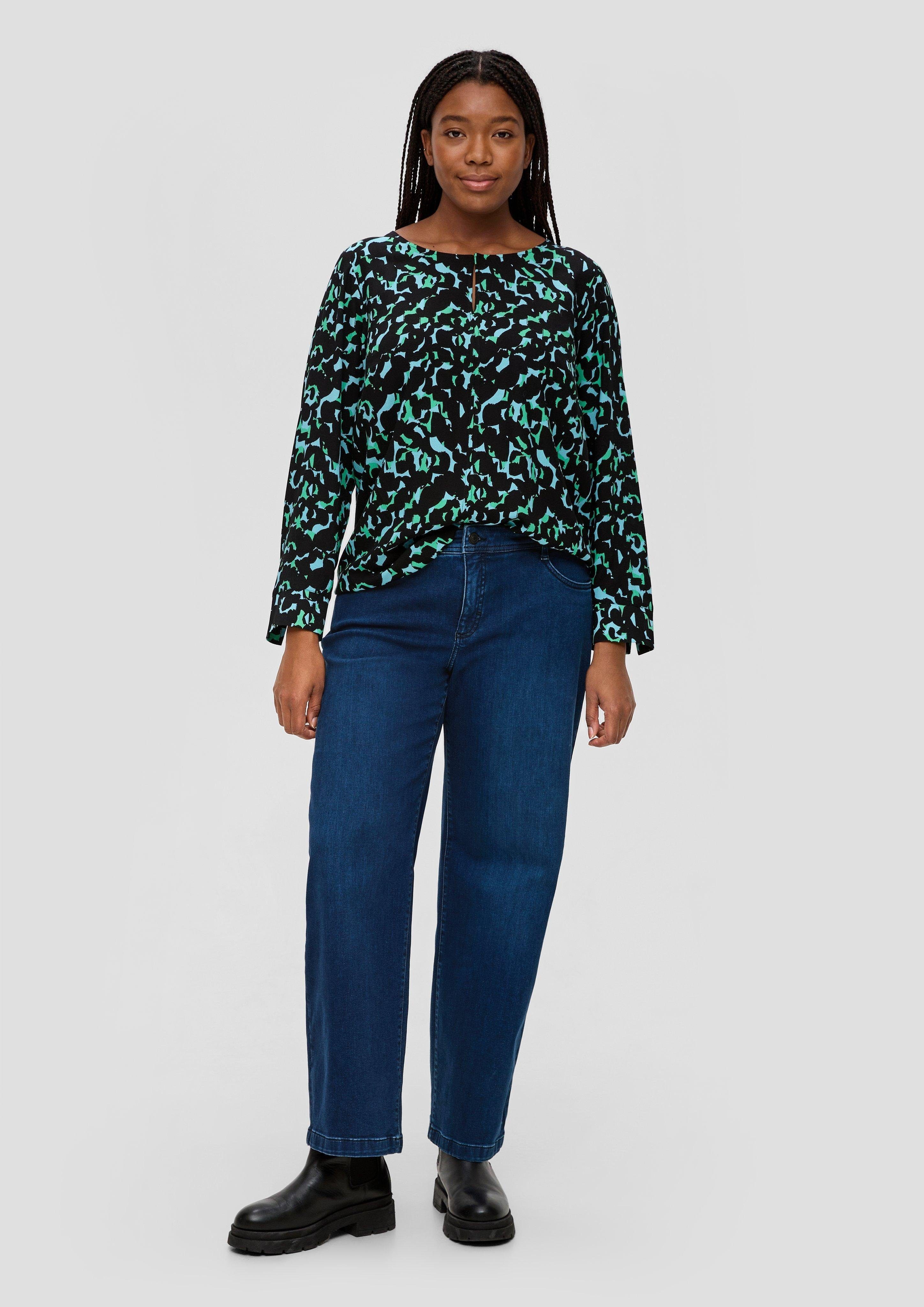 TRIANGLE Stoffhose Jeans Straight / Mid Rise Label-Patch