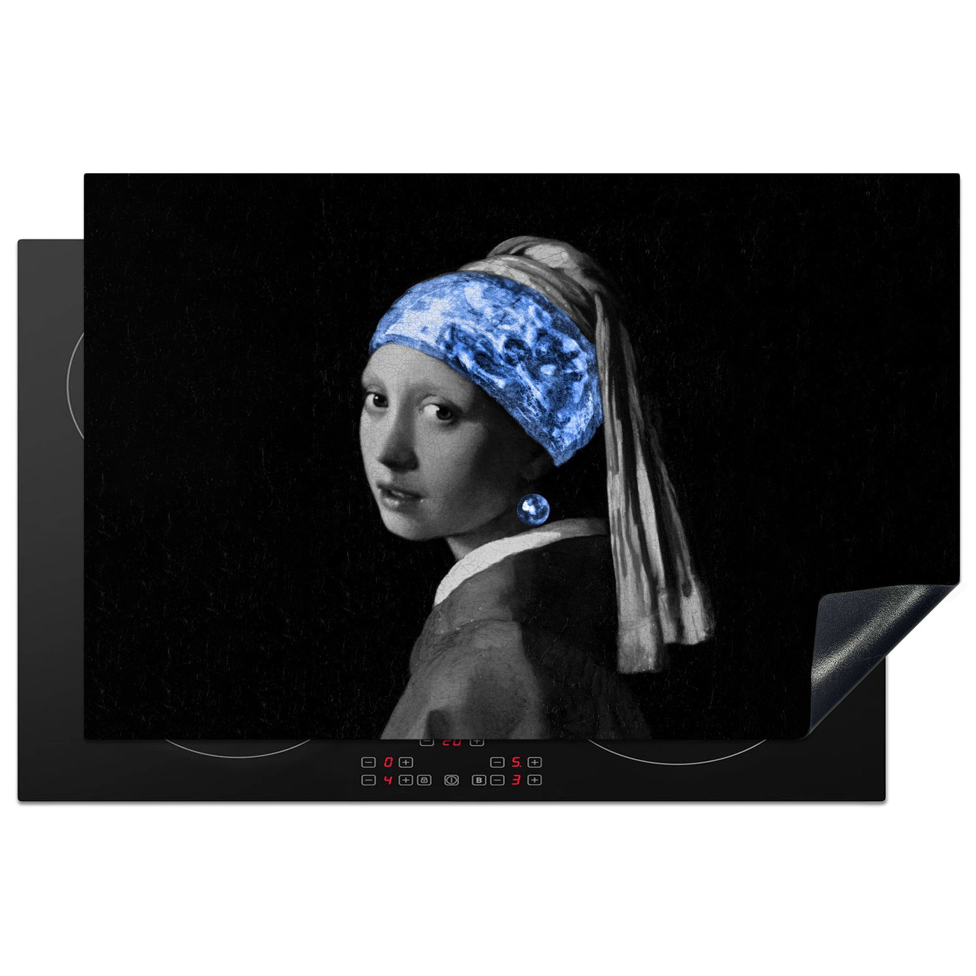 MuchoWow Herdblende-/Abdeckplatte Mädchen mit einem Perlenohrring - Vermeer - Blau, Vinyl, (1 tlg), 81x52 cm, Induktionskochfeld Schutz für die küche, Ceranfeldabdeckung