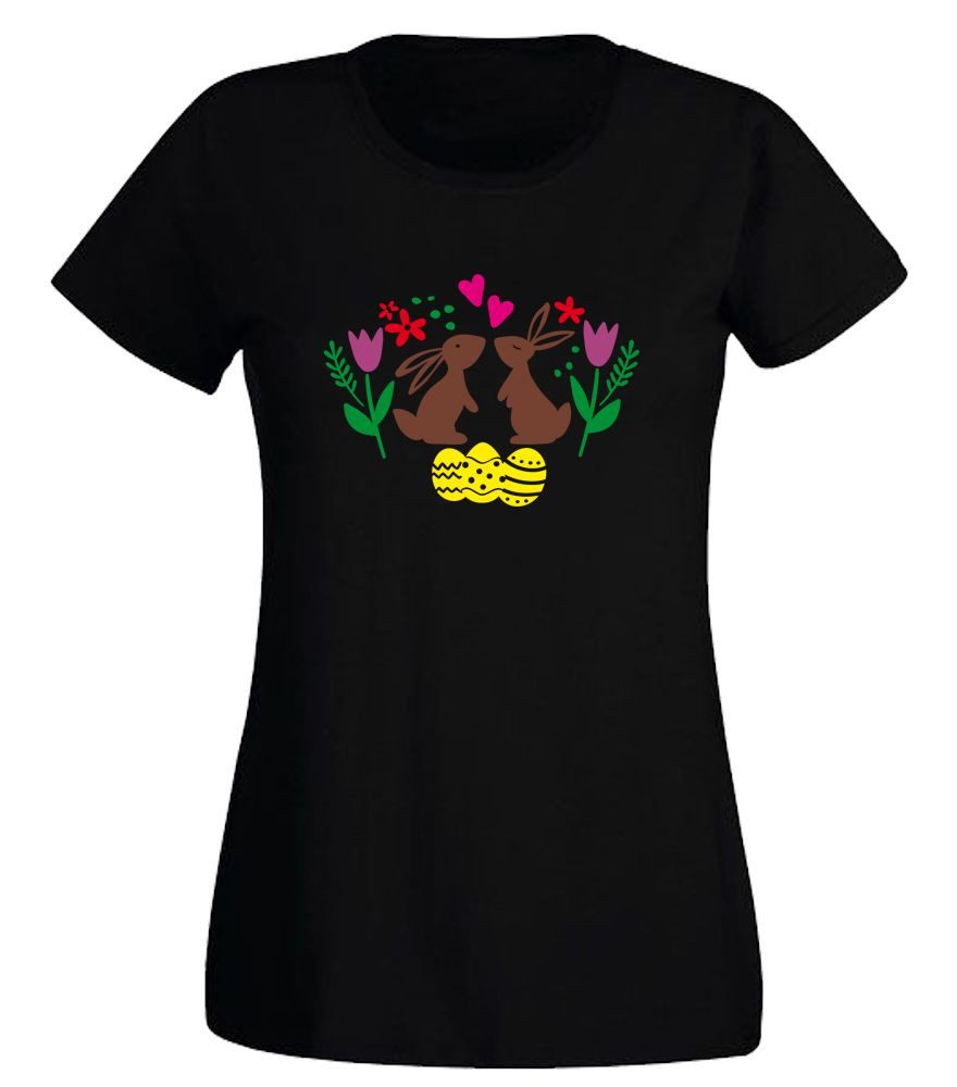 G-graphics T-Shirt Osterhasen mit Blumen Slim-fit Damen T-Shirt mit trendigem Frontprint