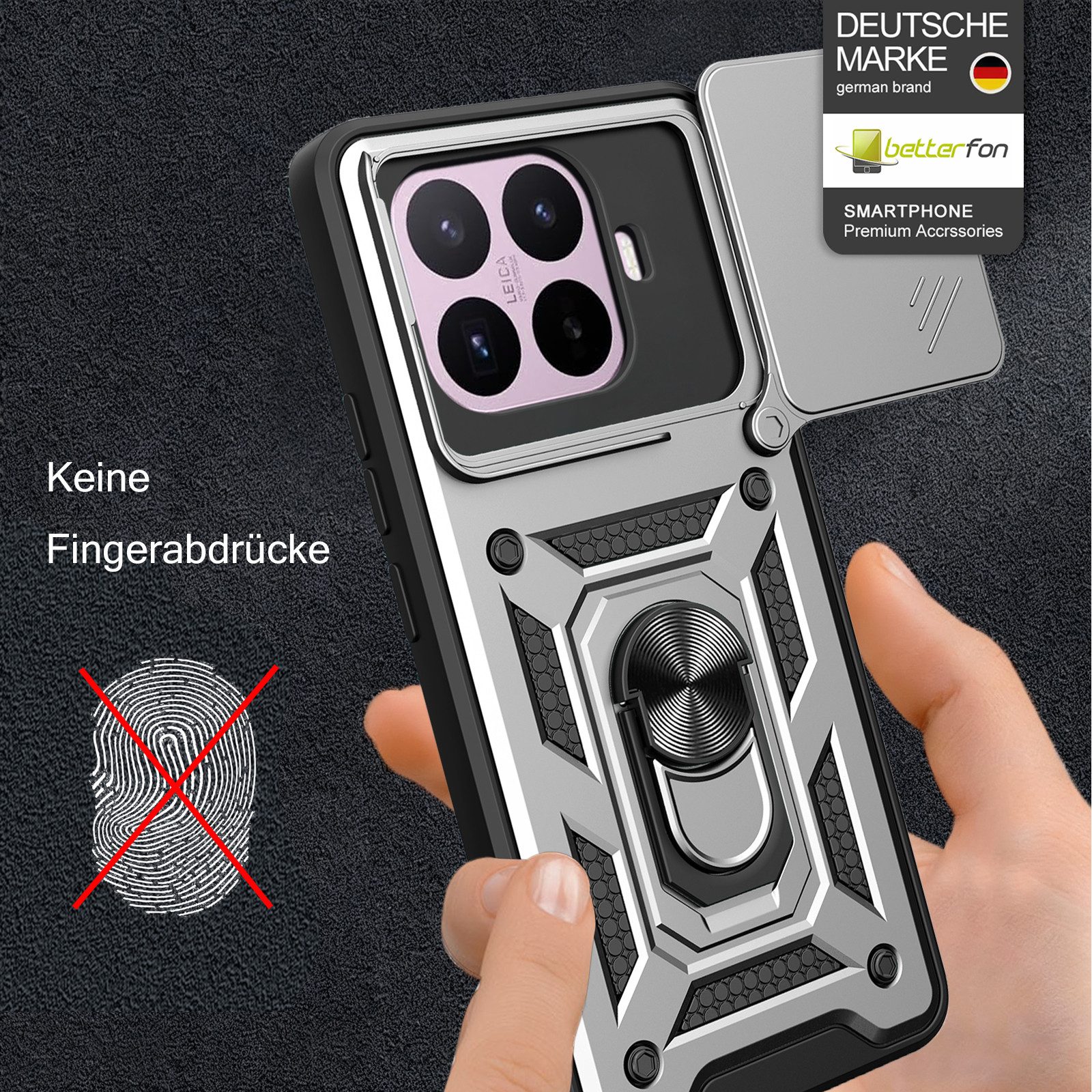 betterfon Handyhülle für Xiaomi Modelle Hülle mit Kameraschutz Ringhalter, Outdoorhülle mit Smartstand Kameraschutz und Silikonkern – Bild 2 von 5