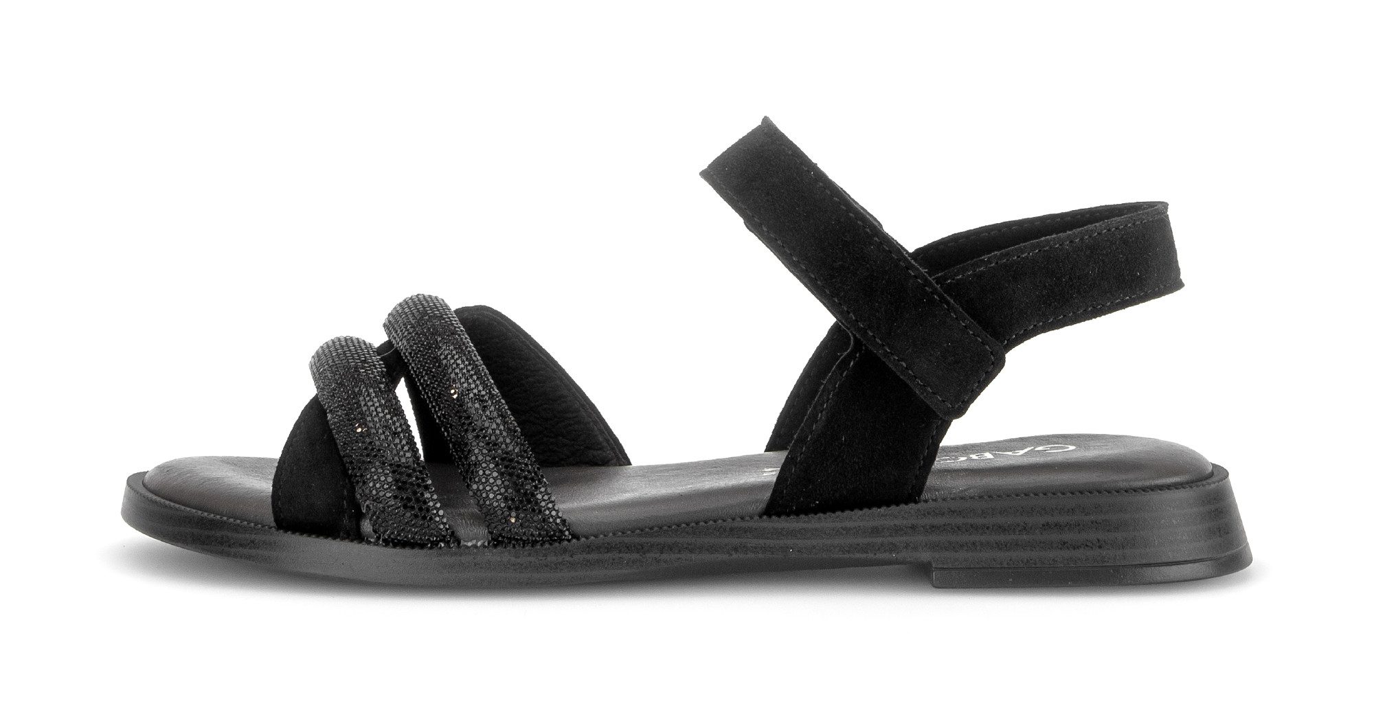 Gabor Riemchensandale Blockabsatz, Sandalette, Sommerschuh mit glänzenden Schmucksteinen