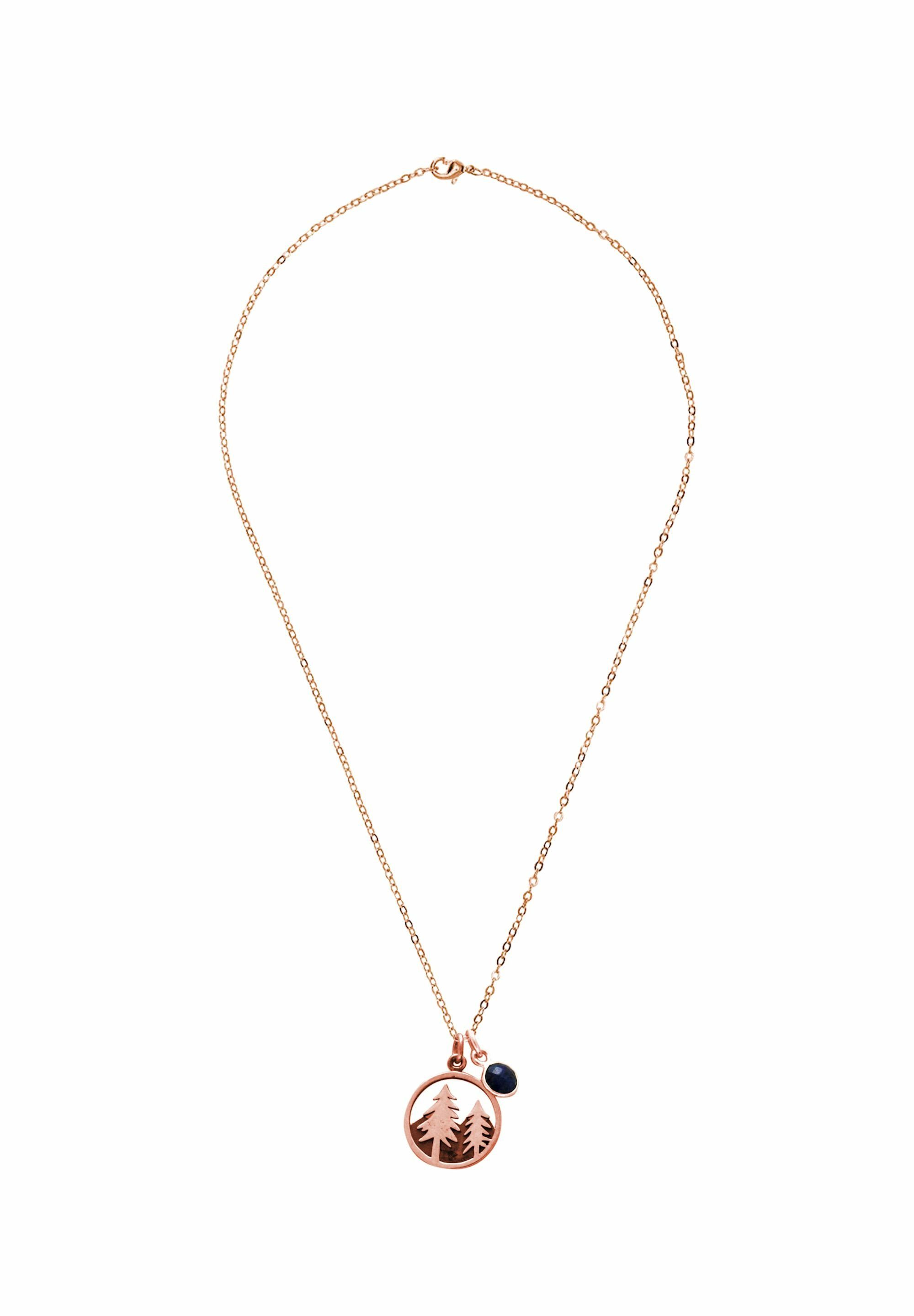 Gemshine Kette mit Anhänger Alpin Baum Tannen Berg - Saphir - Naturschmuck rose gold coloured