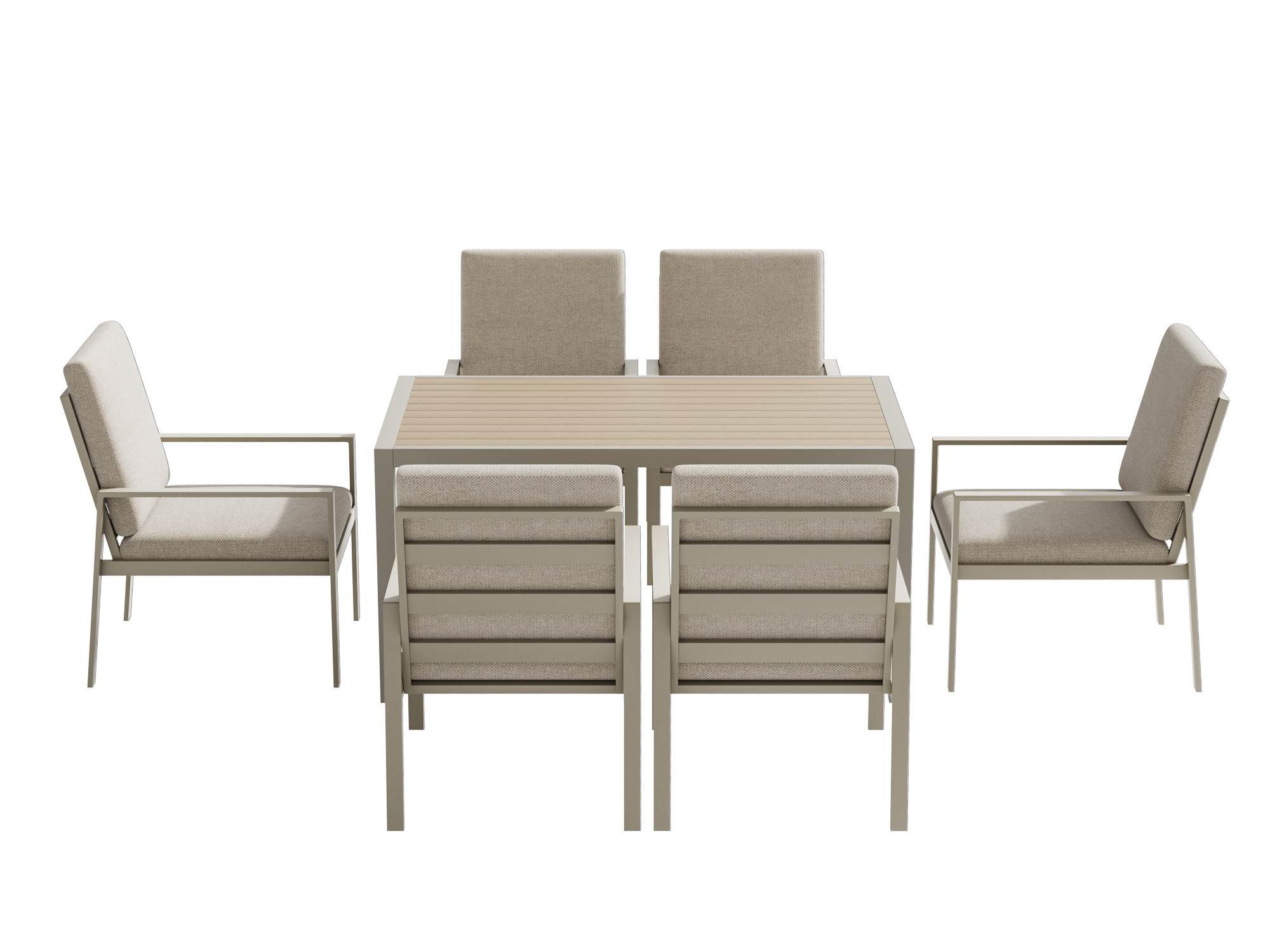 MeXo Gartenlounge-Set Gartenmöbel Set mit Esstisch, (Gartenessgruppe Set 6 Personen, Aluminium, wetterfest, hoher Sitzkomfort), mit pflegeleichte Polywood-Tischplatte, bis 140 kg belastbar