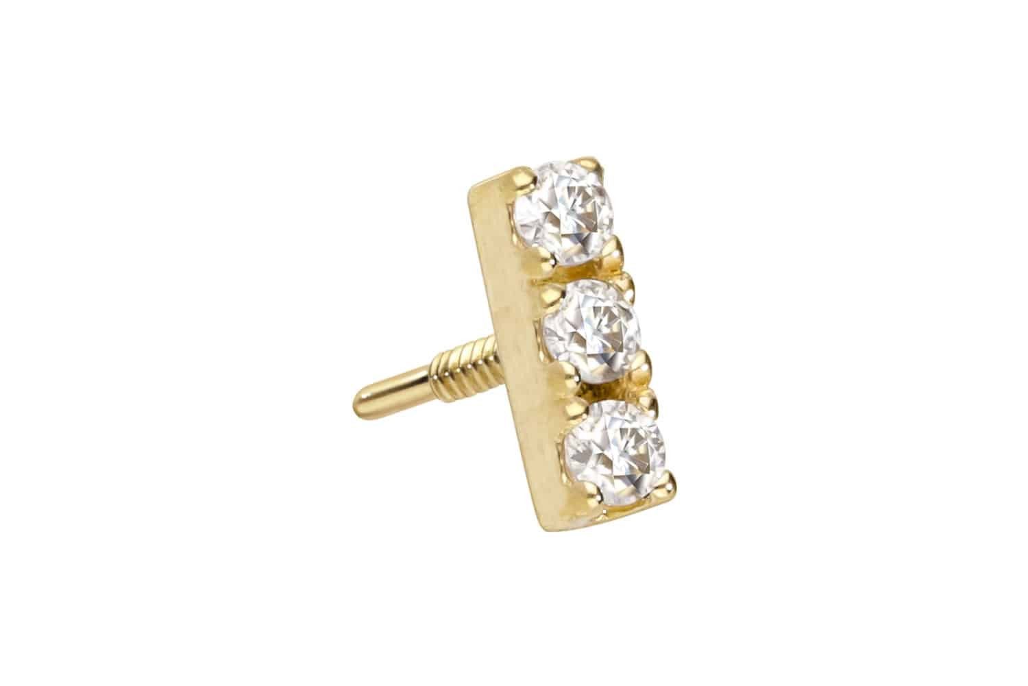Piercing-Set 14 Karat Gold Schraubaufsatz mit Außengewinde MOISSANIT-BALKEN