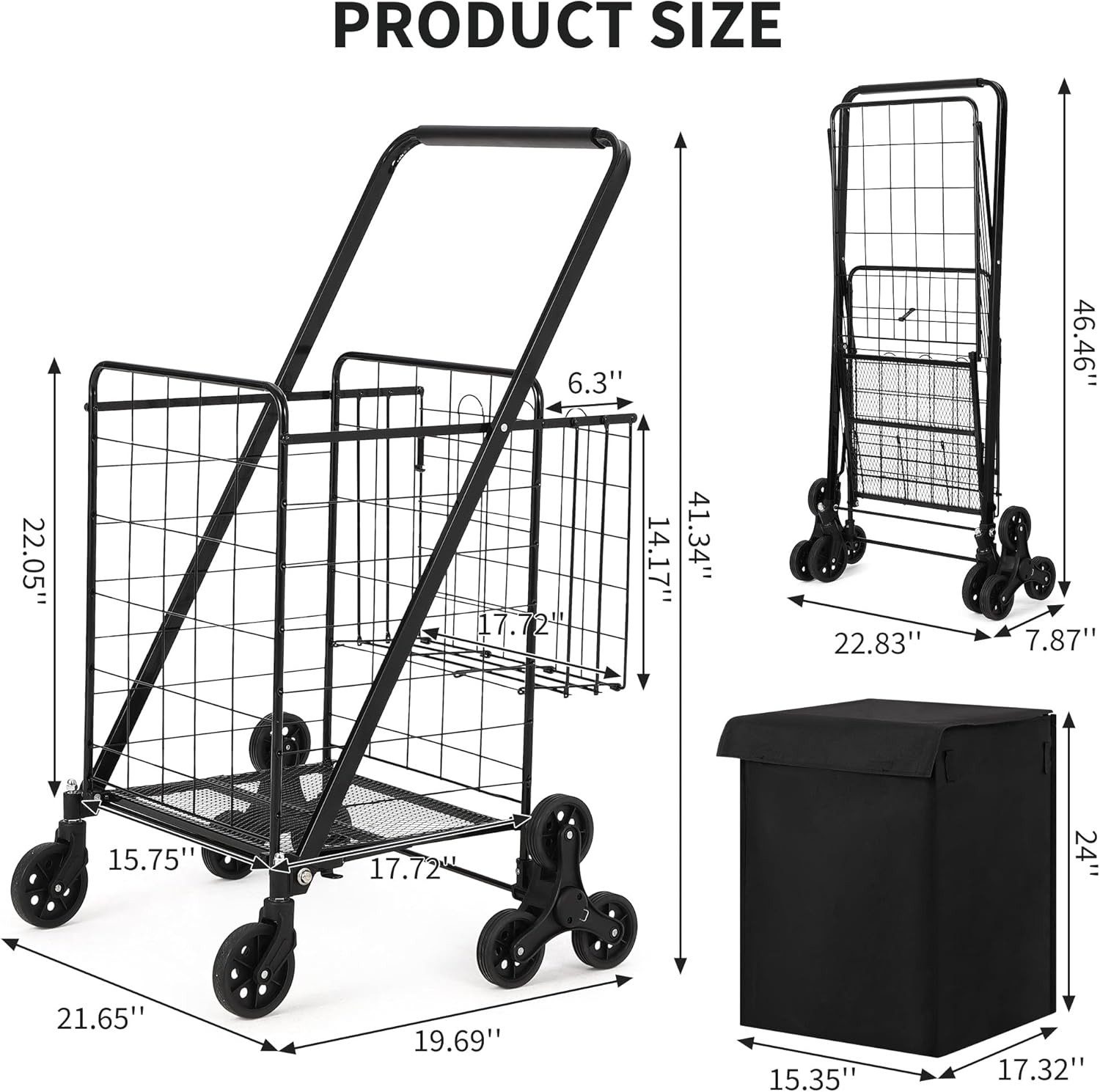 GarveeMore Einkaufstrolley mit Treppensteigerfunktion,wasserdichter Korbeinlage,tragbar,klappbar, 360° drehbaren Rollen,ideal für Einkäufe, Wäsche, Gepäck und Camping