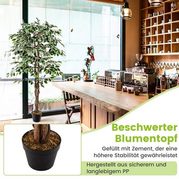 Kunstbaum Ficus Benjamin, COSTWAY, Höhe 160 cm, mit 1008 Blättern & Topf