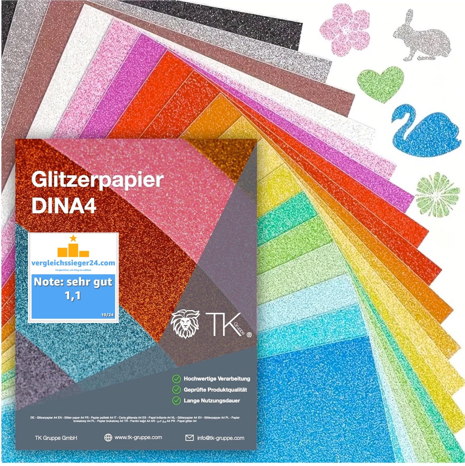 Bastelfreund® Bastelkartonpapier 50x Blatt Glitzerpapier Glitterpapier 250 g/m² - A4 Berduckbar Basteln, 250 g/m²