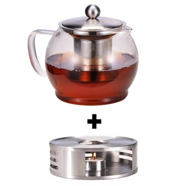 Bambelaa! Teekanne Teekanne mit Stövchen Glas Set Tee Glaskanne Teebereiter ca.1,2 Liter, 1.2 l