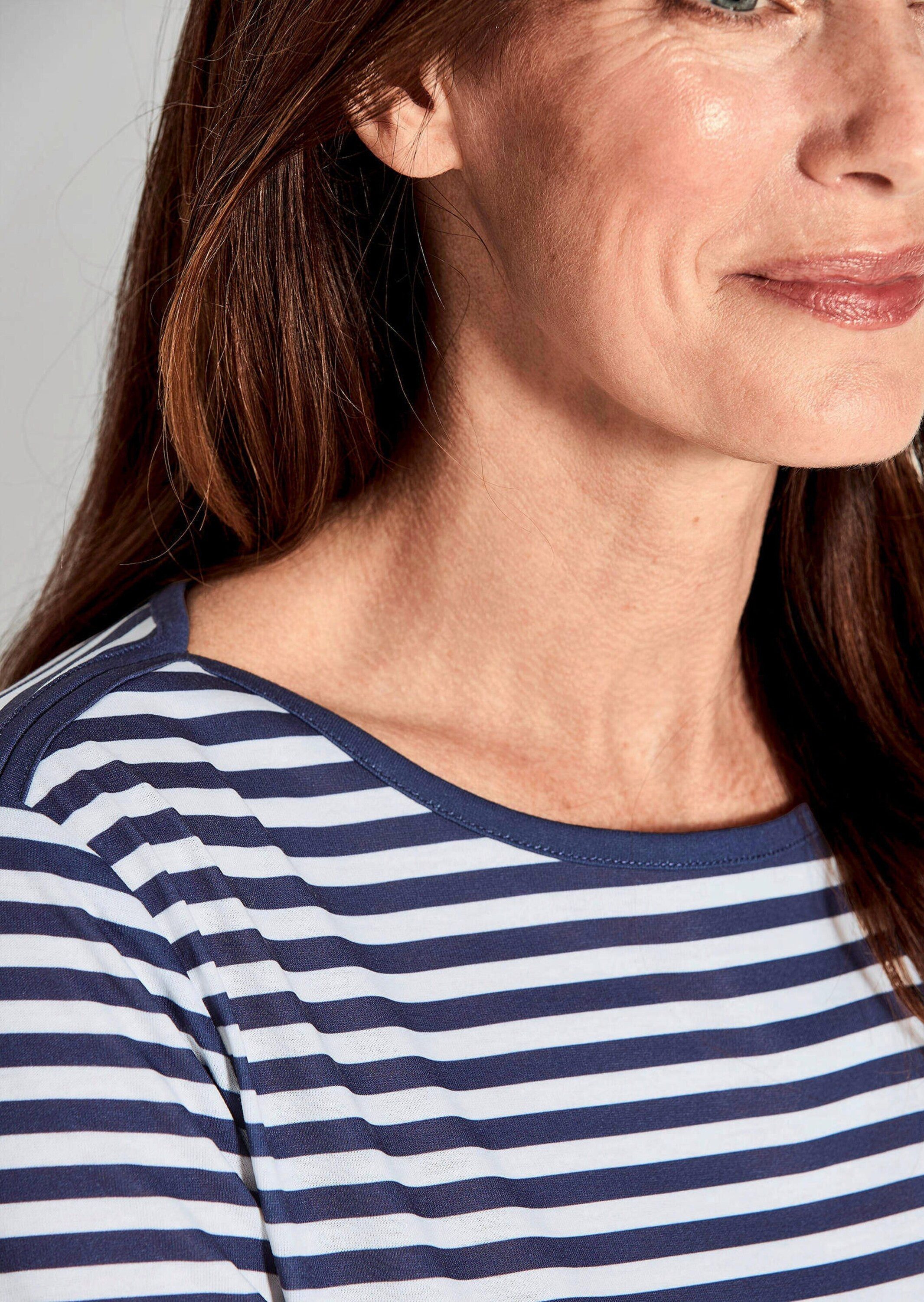 GOLDNER T-Shirt Kurzgröße: Stilvolles Streifenshirt für Damen Basicshirt mit U-Boot-Ausschnitt, Streifenmuster, aus Jersey