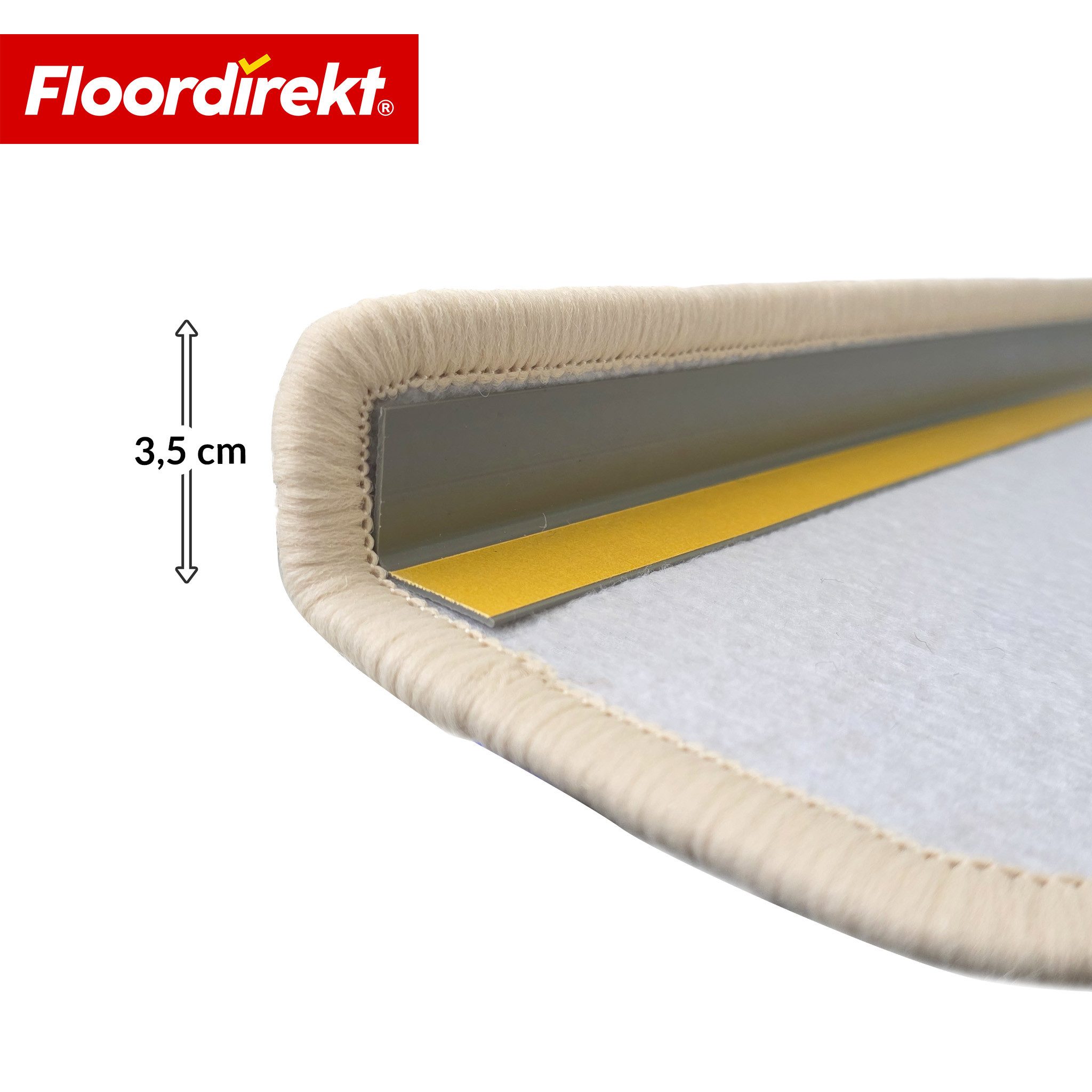 Floordirekt Stufenmatte Treppenmatte Monaco halbrund rutschhemmend schalldämmend antistatisch, Robuster Winkel mit Klebeband