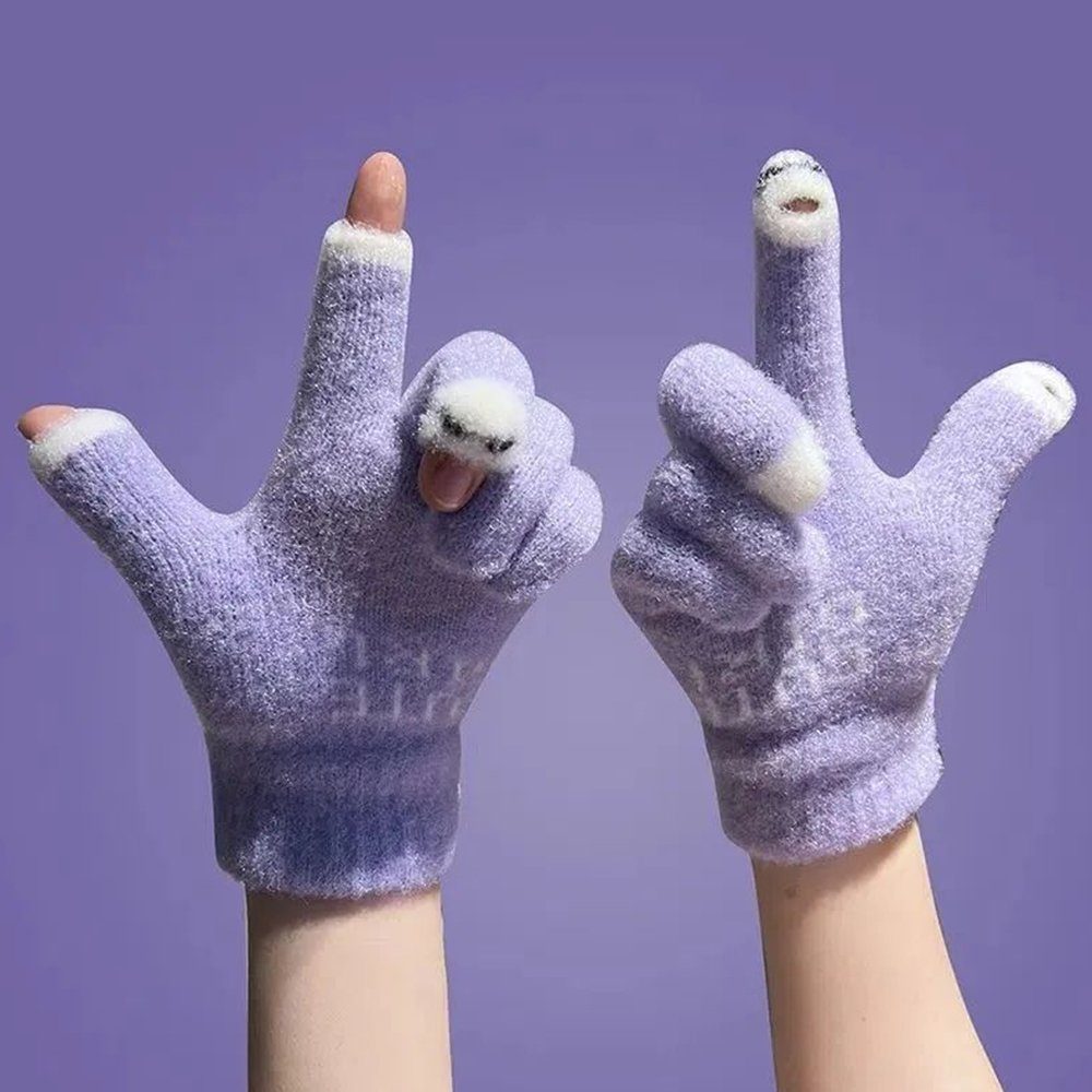 ZanMax Trikot-Handschuhe Süße fingerlose Touchscreen-Strickhandschuhe für Damen Lila