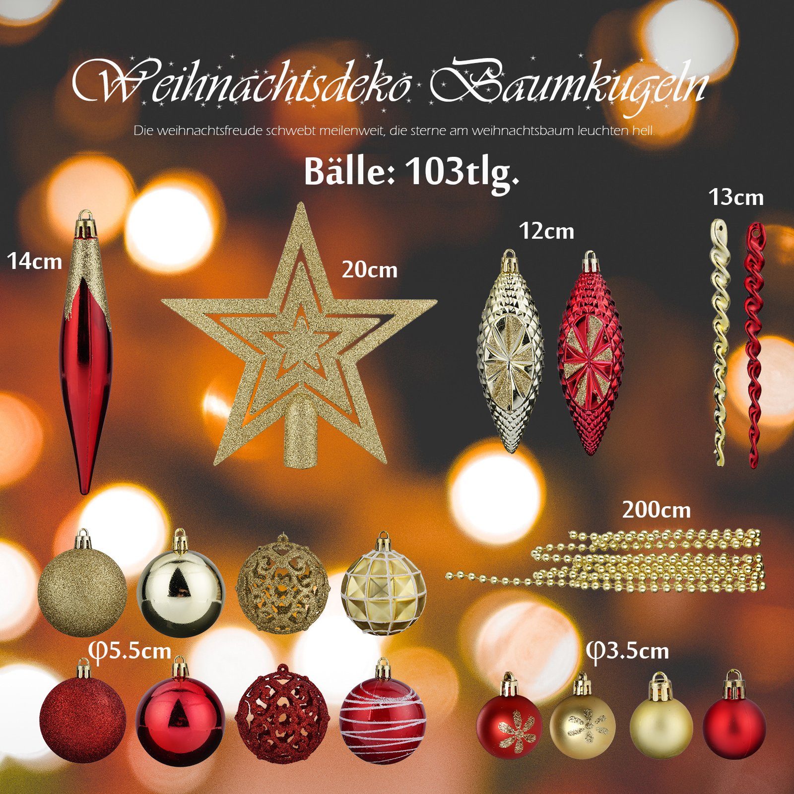 Christbaumschmuck 103tlg.-9 Weihnachtsbaumkugel KAHOO 30 bis Weihnachtskugel, 103tlg. Ø6cm