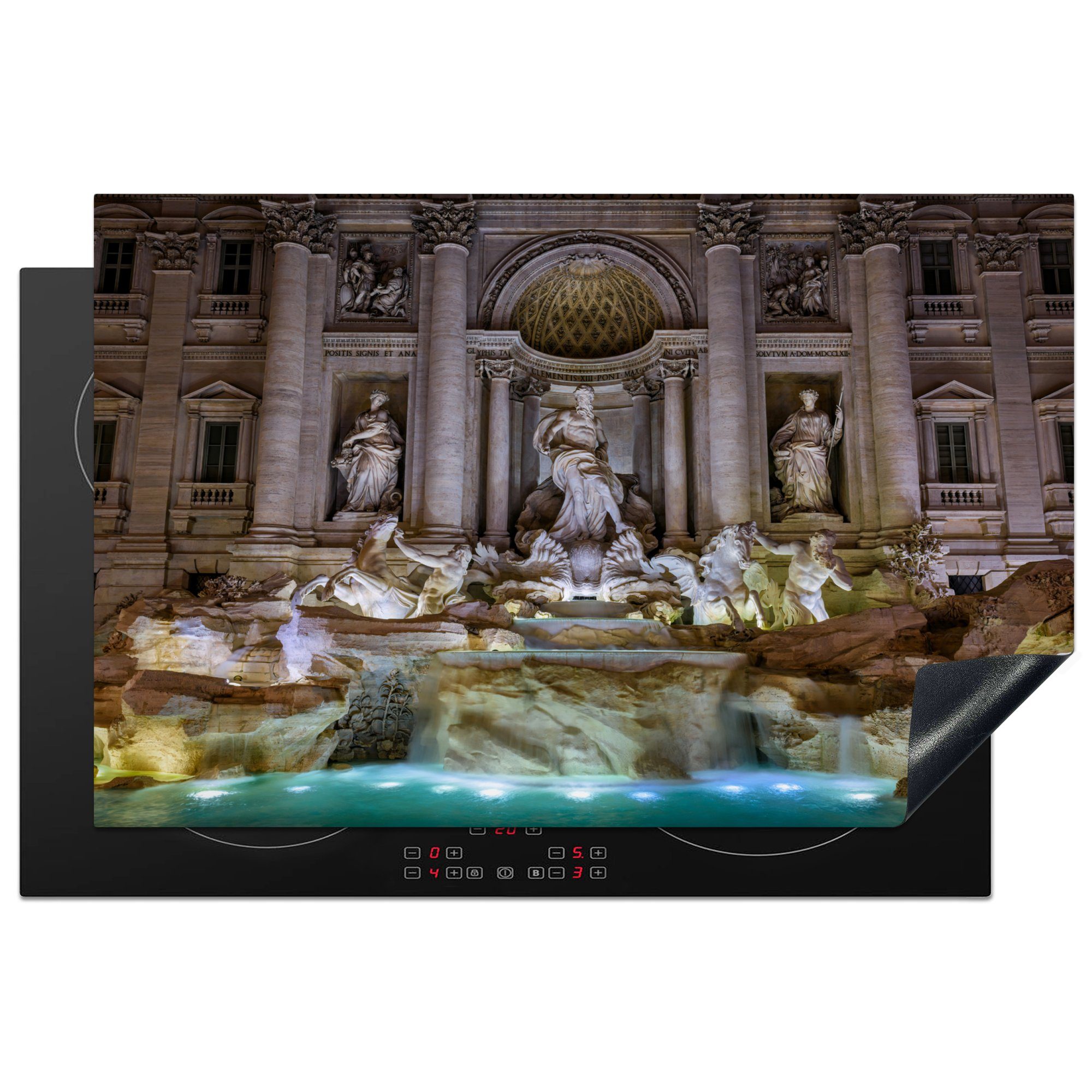 MuchoWow Herdblende-/Abdeckplatte Trevi-Brunnen bei Nacht, Vinyl, (1 tlg), 81x52 cm, Induktionskochfeld Schutz für die küche, Ceranfeldabdeckung