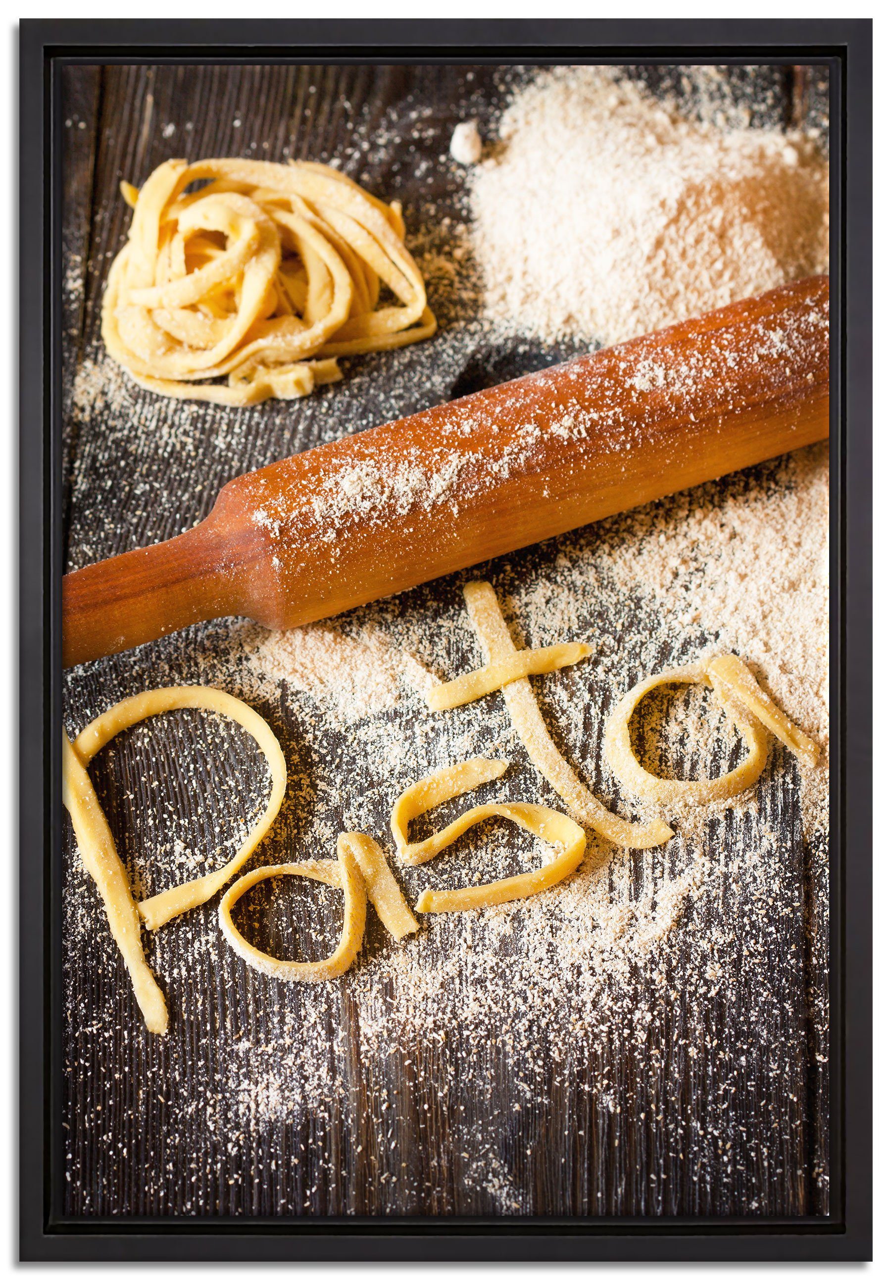 Pixxprint Leinwandbild Frische Nudeln Pasta Italia, Wanddekoration (1 St), Leinwandbild fertig bespannt, in einem Schattenfugen-Bilderrahmen gefasst, inkl. Zackenaufhänger