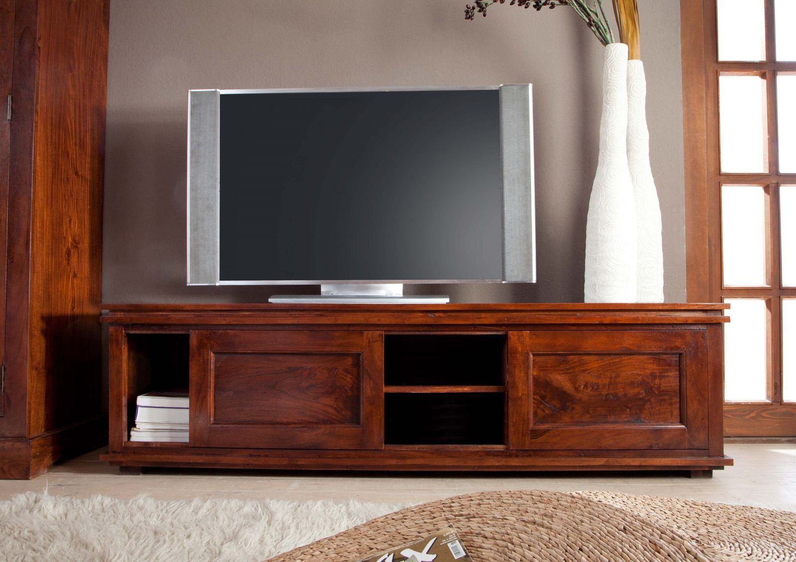 Massivmoebel24 Lowboard OXFORD (Massivholz), Longboard Akazie 160x45x45 nougat lackiert OXFORD #450