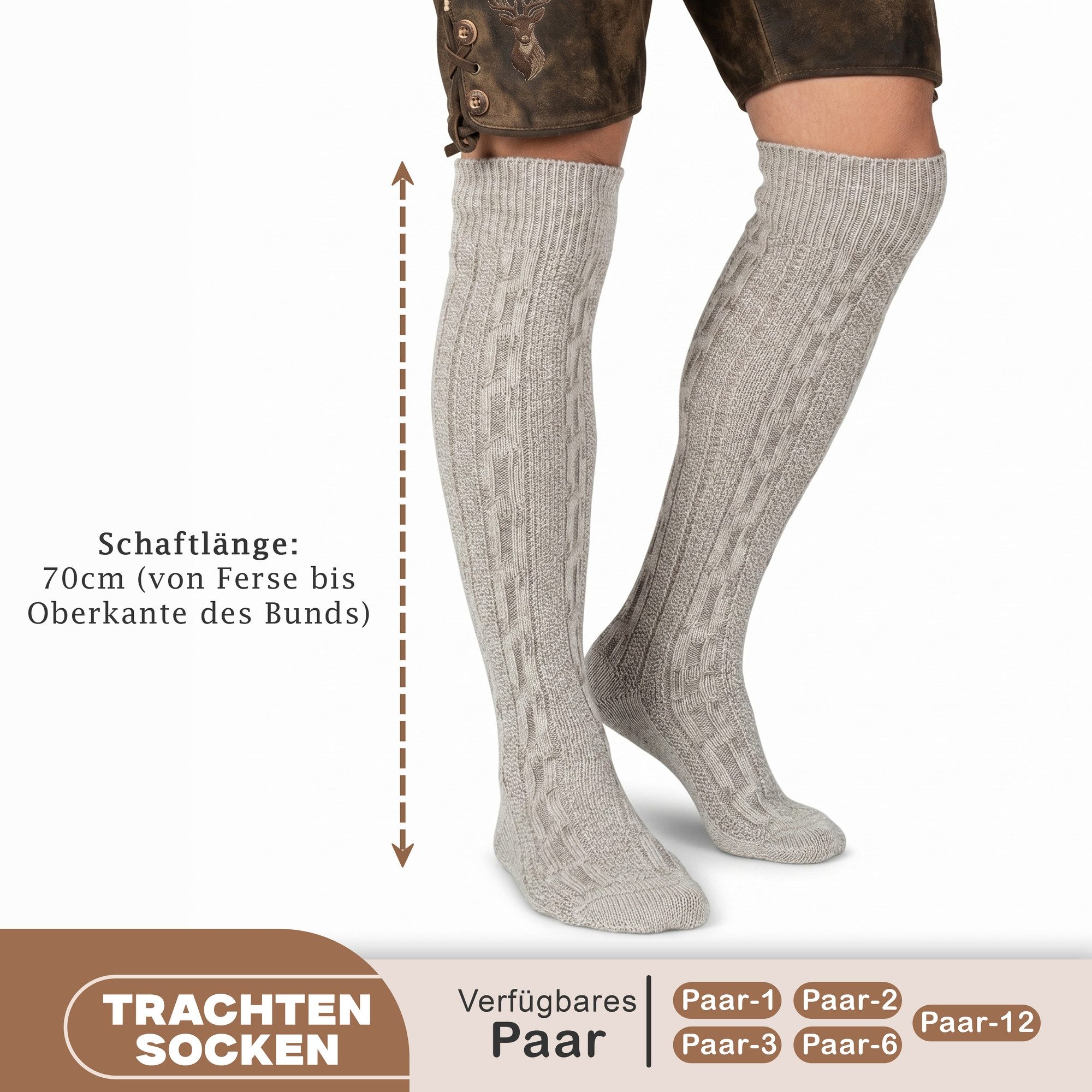 German Wear Trachtensocken GW250- 6xPaar AMZ (6er-Pack) 6er Pack Trachtenstrümpfe Lange Trachtensocken Strümpfe Socken 70cm