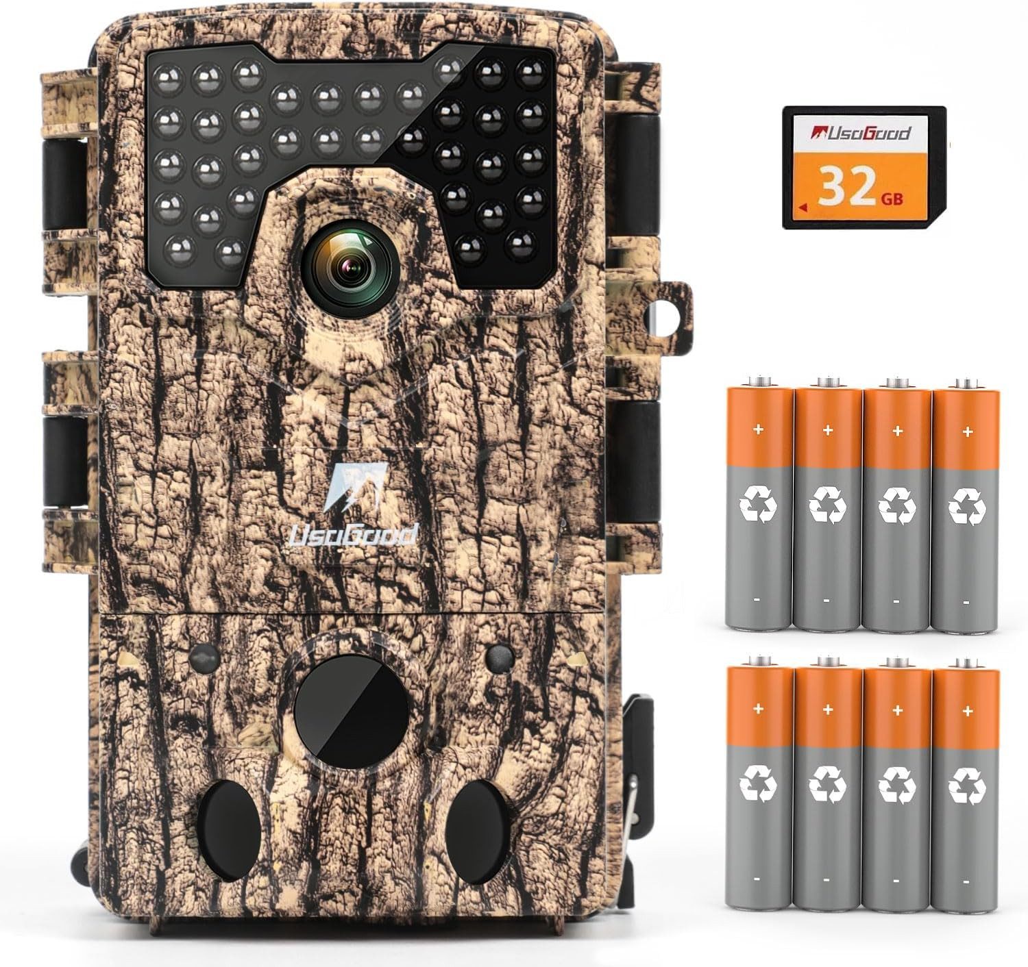 Usogood Wildkamera Wildkamera 4K 48MP Wildkamera mit 32GB Speicherkarte und 8 Batterien (Außenbereich, für Outdoor-Gartenüberwachung Außenbereich Sicherheit, Jagdkamera Wildtierkamera mit Nachtsicht 0.3s Auslöser, 1-tlg., 120° Weitwinkel 36 Stücks 850nm Infrarot-LEDs Schimmer Wildkamera, für Outdoor-Gartenüberwachung Wildtierbeobachtung & Heim Sicherheit)