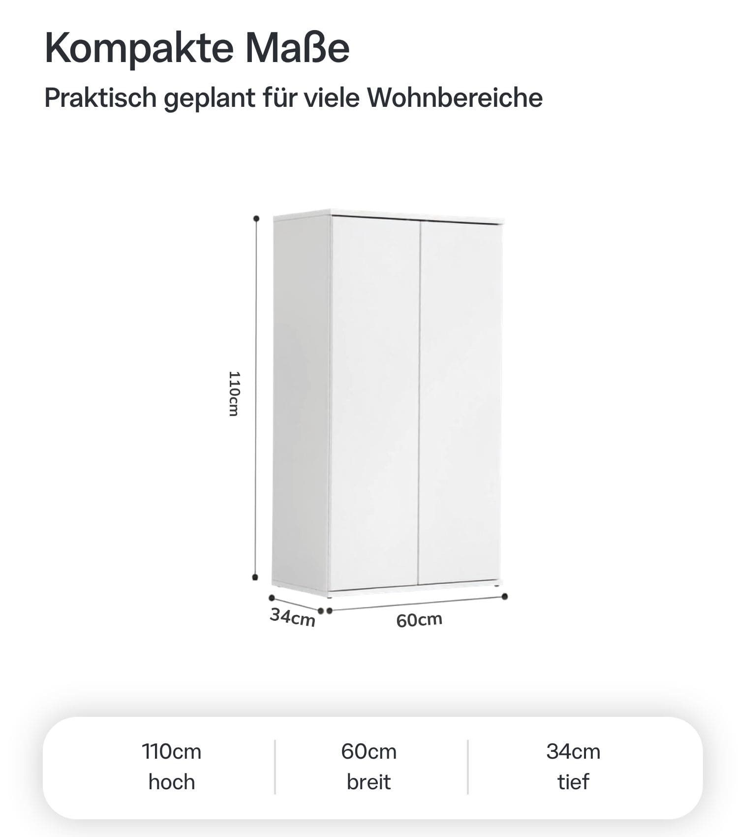 mokebo Mehrzweckschrank Der Schlanke (60x110 cm, mit 2 Einlegeböden) Made in Germany, Aktenschrank, Büroschrank, Schuhschrank in Weiß – Bild 4 von 5