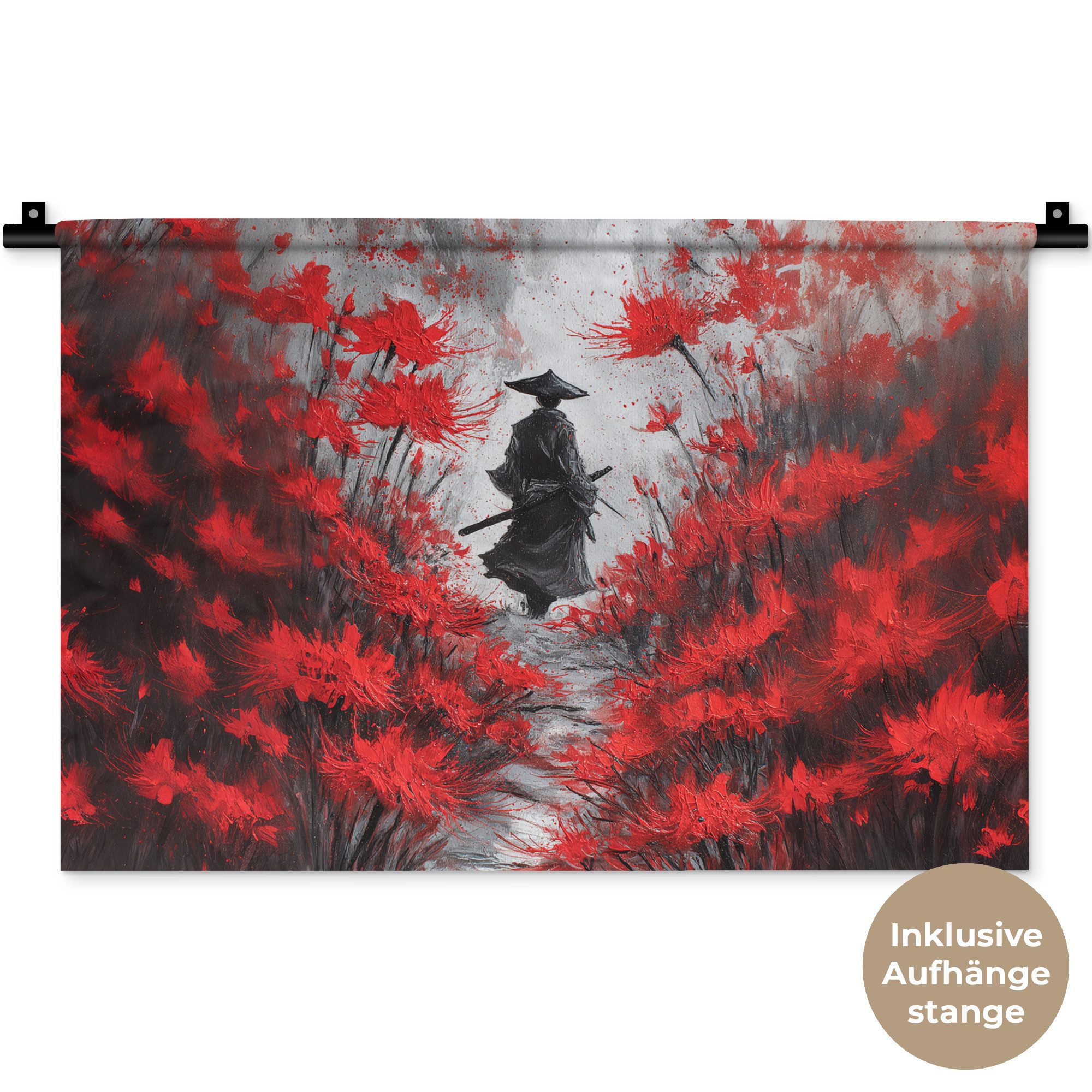 MuchoWow Wandteppich Rote Blumen - neblig - Mann, Rechteckig, Höhe: 3 mm, Wandteppich für Wohnzimmer, Schlafzimmer, 60x40 cm