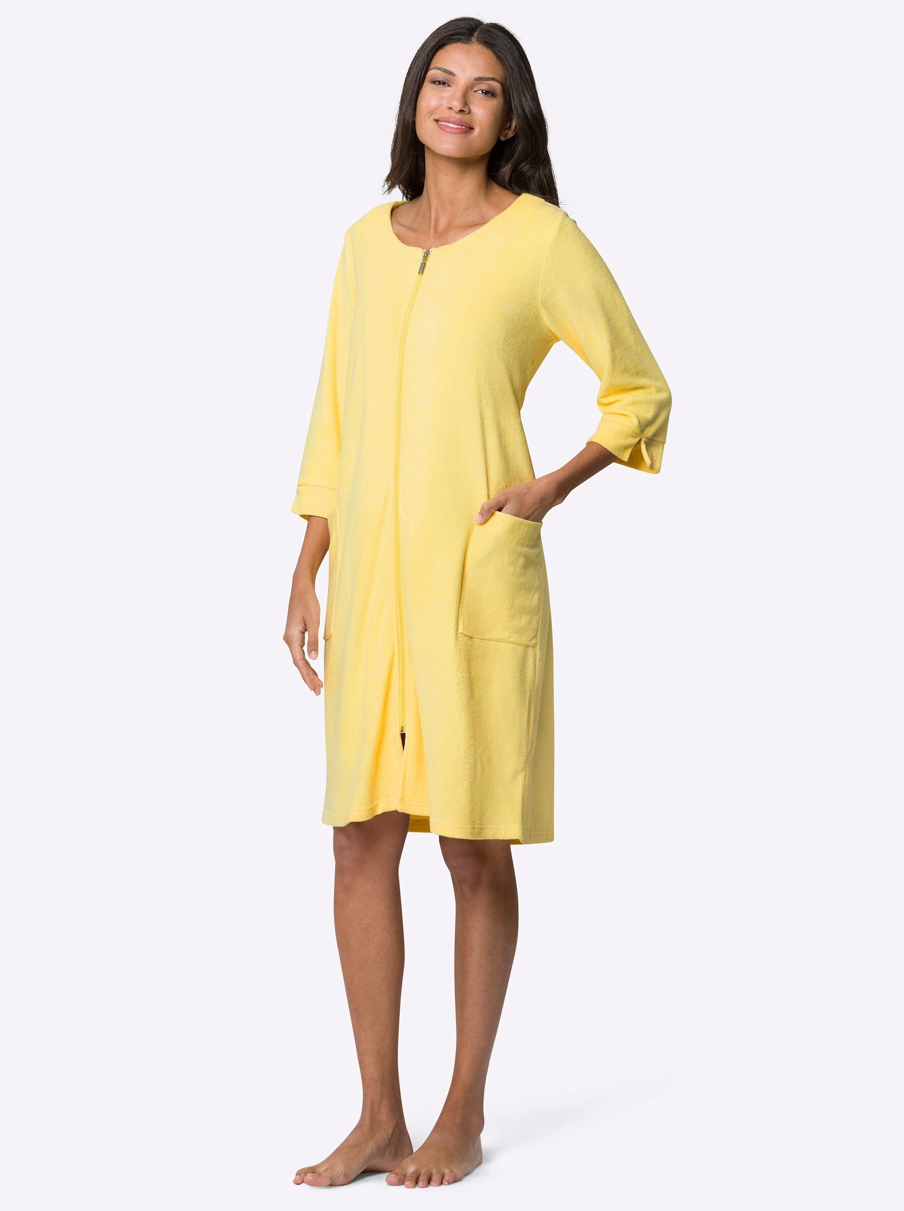 Sieh an! Damenbademantel Bademantel ., Länge ca. 95 cm, Baumwolle, Reißvers günstig online kaufen