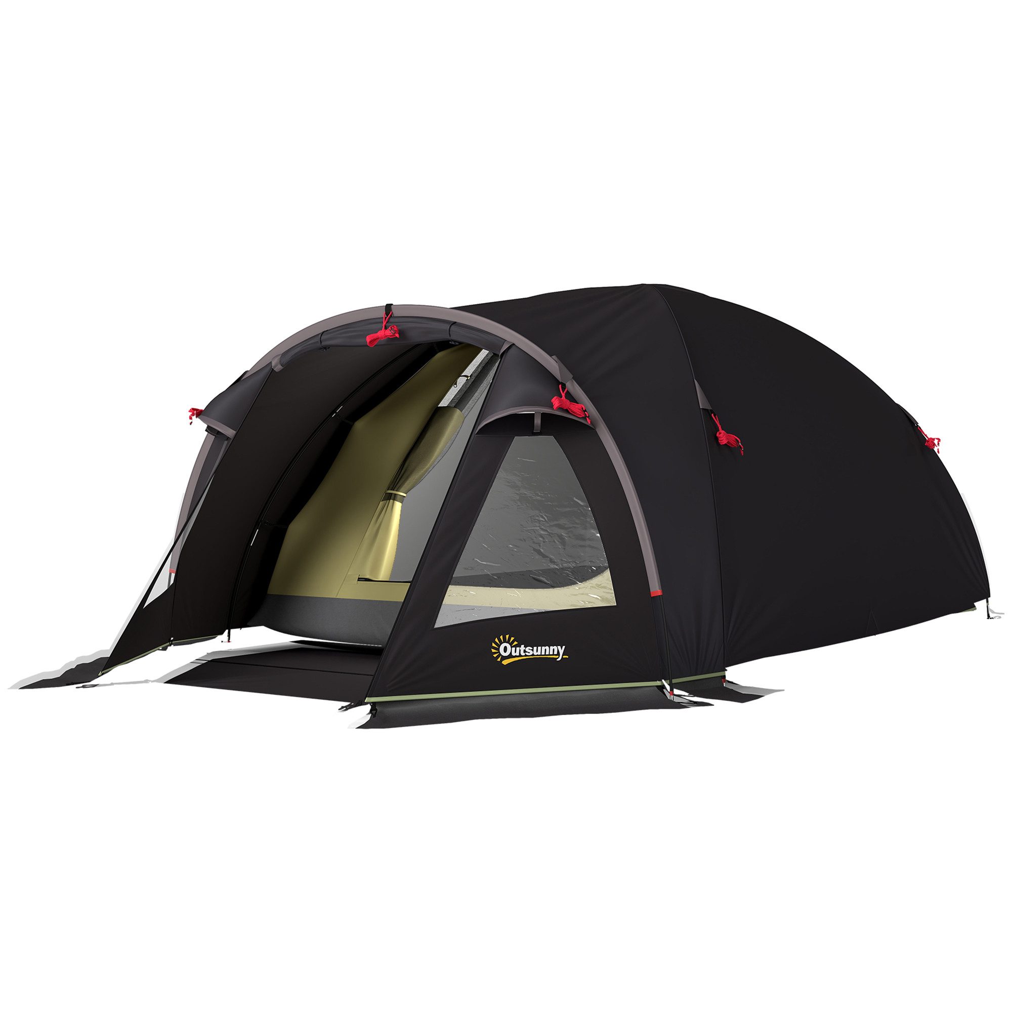 furnicato Gruppenzelt Campingzelt 3 Personen 330x190x120 cm Schwarz, (1 tlg), Wasserdichtes Zelt mit Wohnbereich, 2 Türen und Halbmaschentür