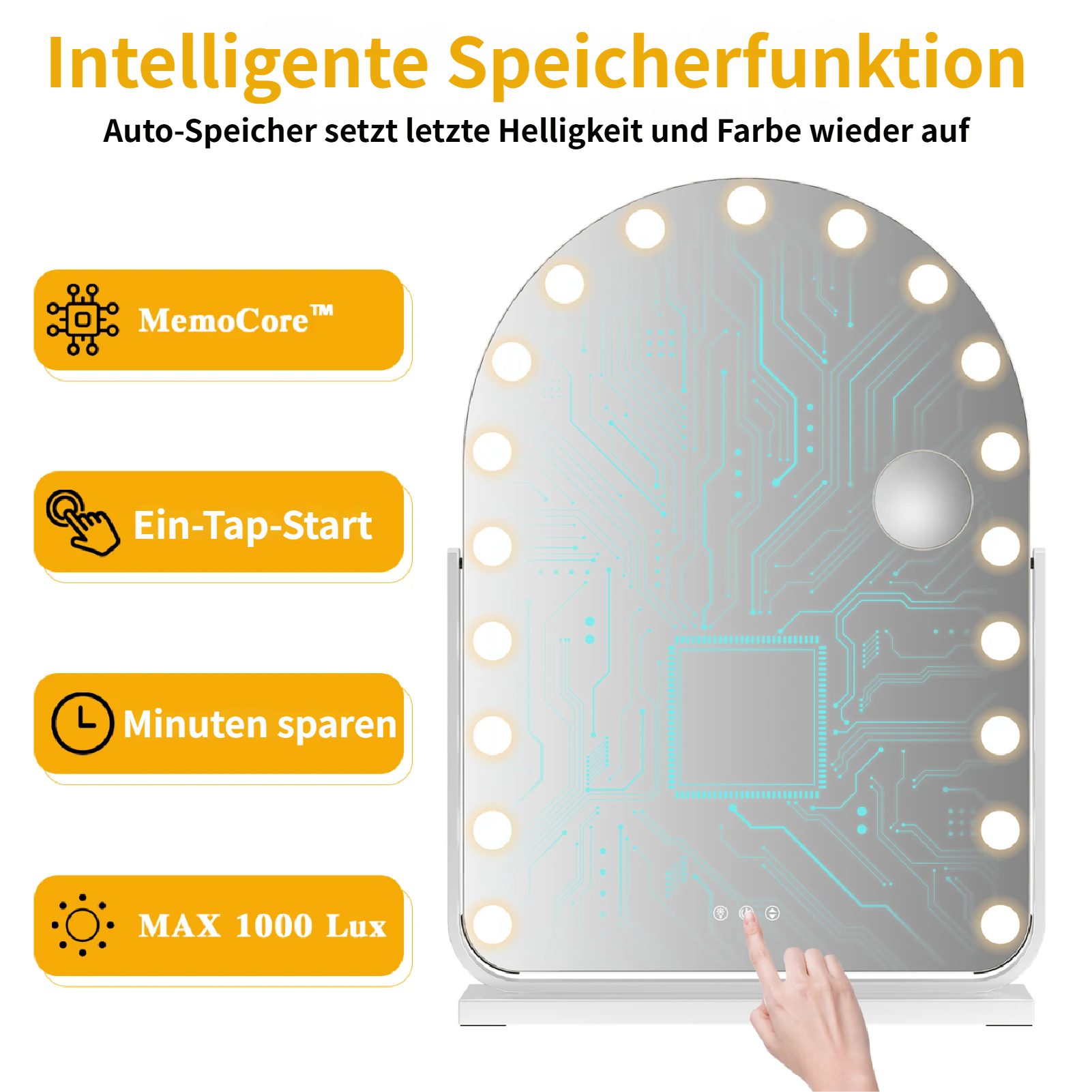Rutaqian Schminkspiegel mit Beleuchtung, Hollywood Kosmetikspiegel, 17 LED Licht,52x74cm,Weiß (Set, 1-St), Großer Tischspiegel mit 3 Lichtfarben Dimmfunktion,10 Fache Lupe