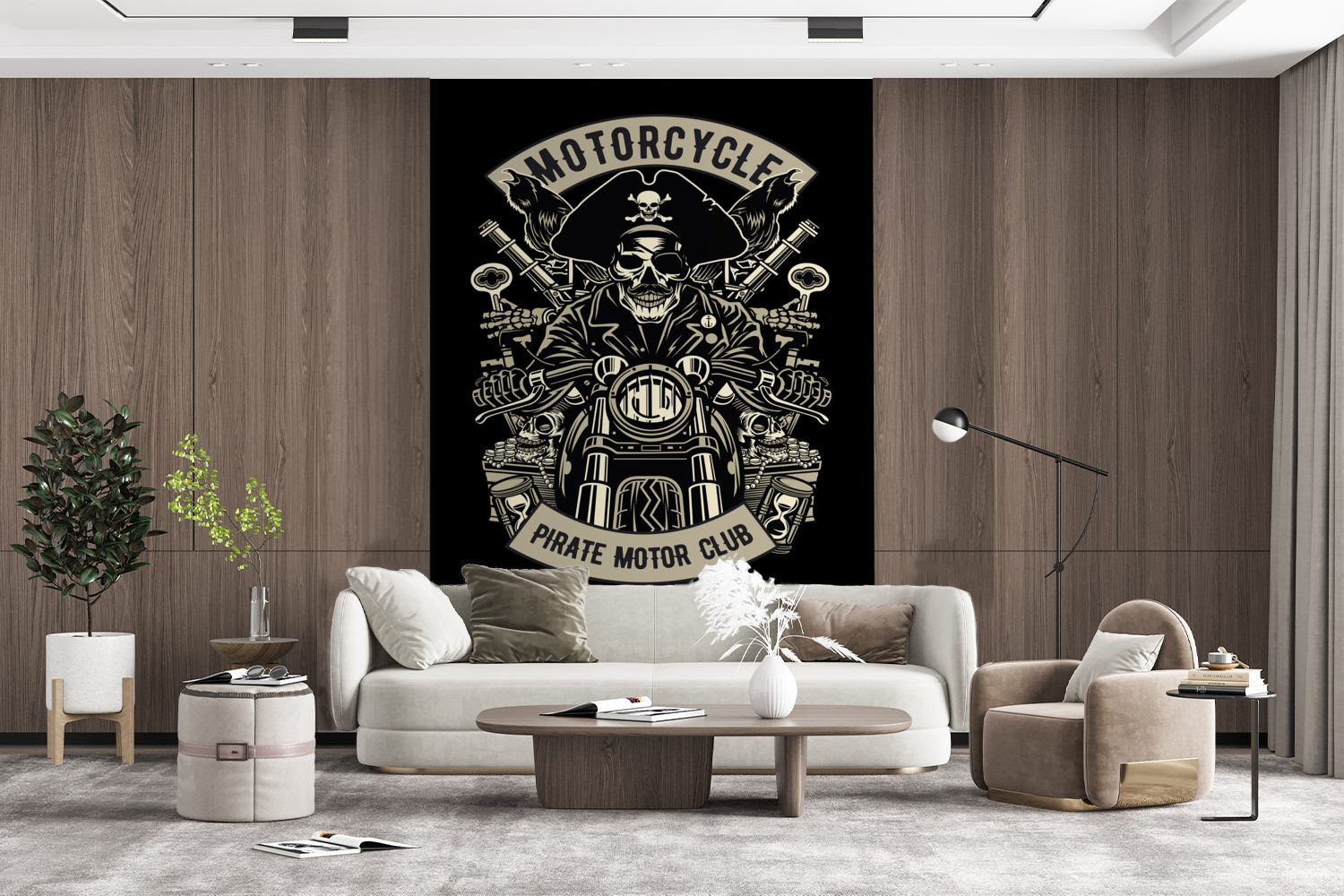 für (3 - Wohnzimmer, MuchoWow Motor Piraten Wandtapete Montagefertig - Fototapete Retro - bedruckt, St), Zeichnung, Tapete Vinyl Matt,